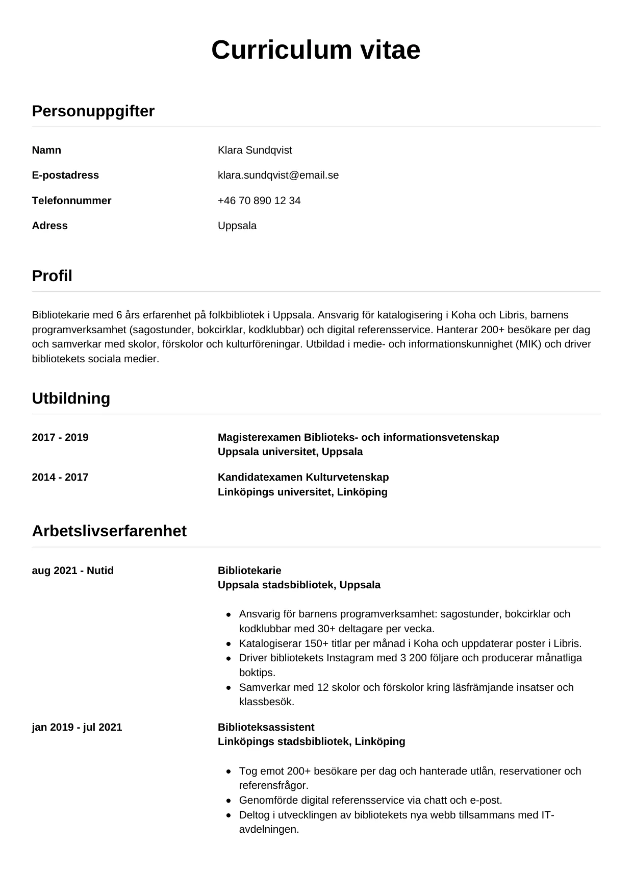 CV-mall Enkel — gratis CV-mall för din ansökan