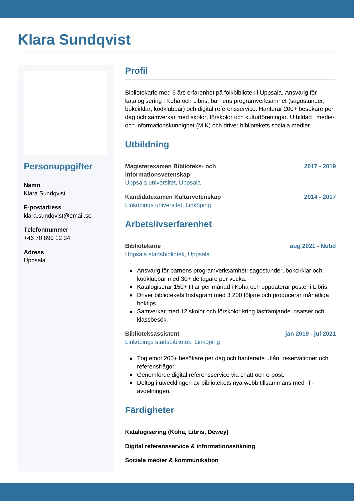 CV-mall Horisontell — gratis CV-mall för din ansökan