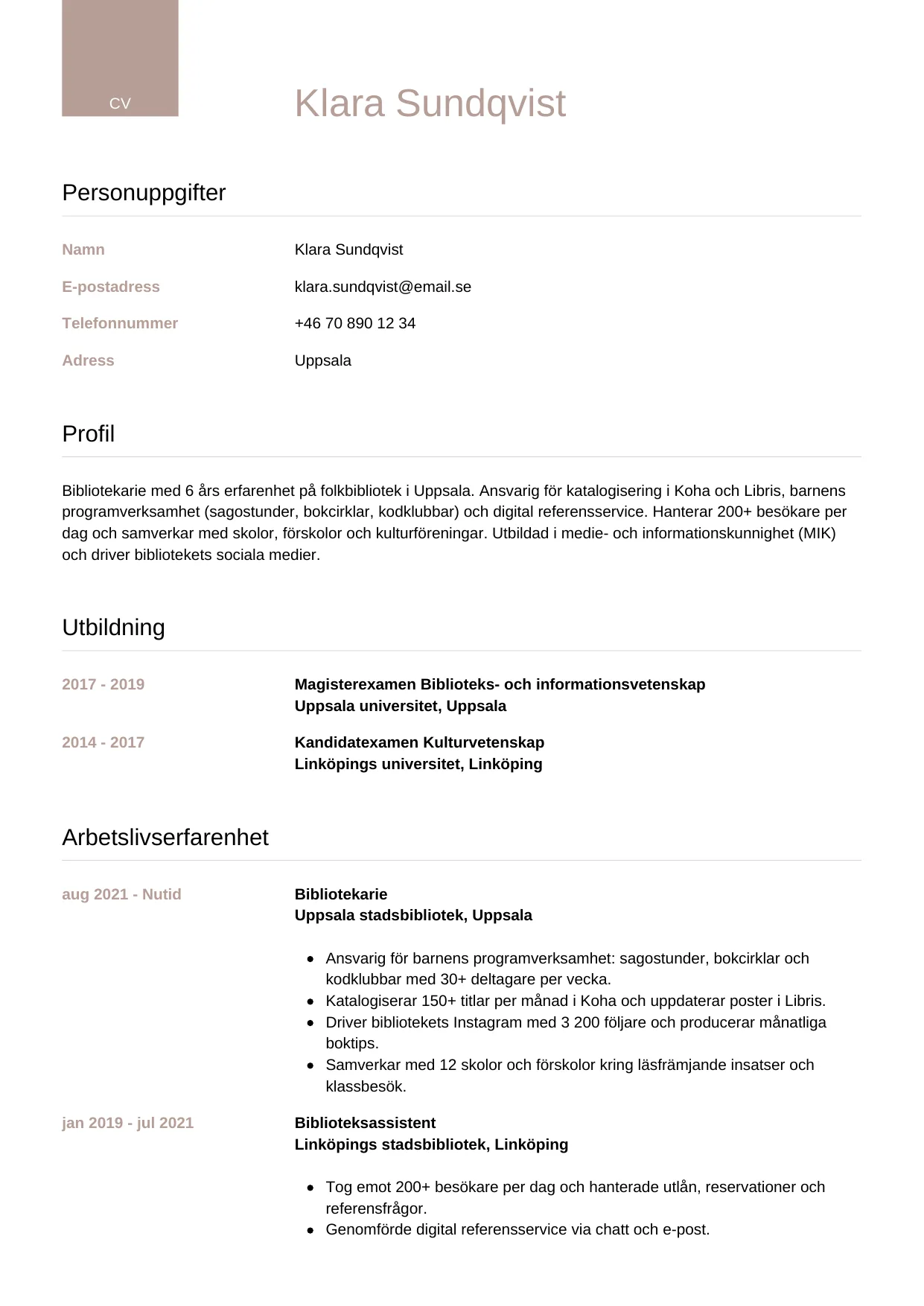 CV-mall Lyxig — gratis CV-mall för din ansökan