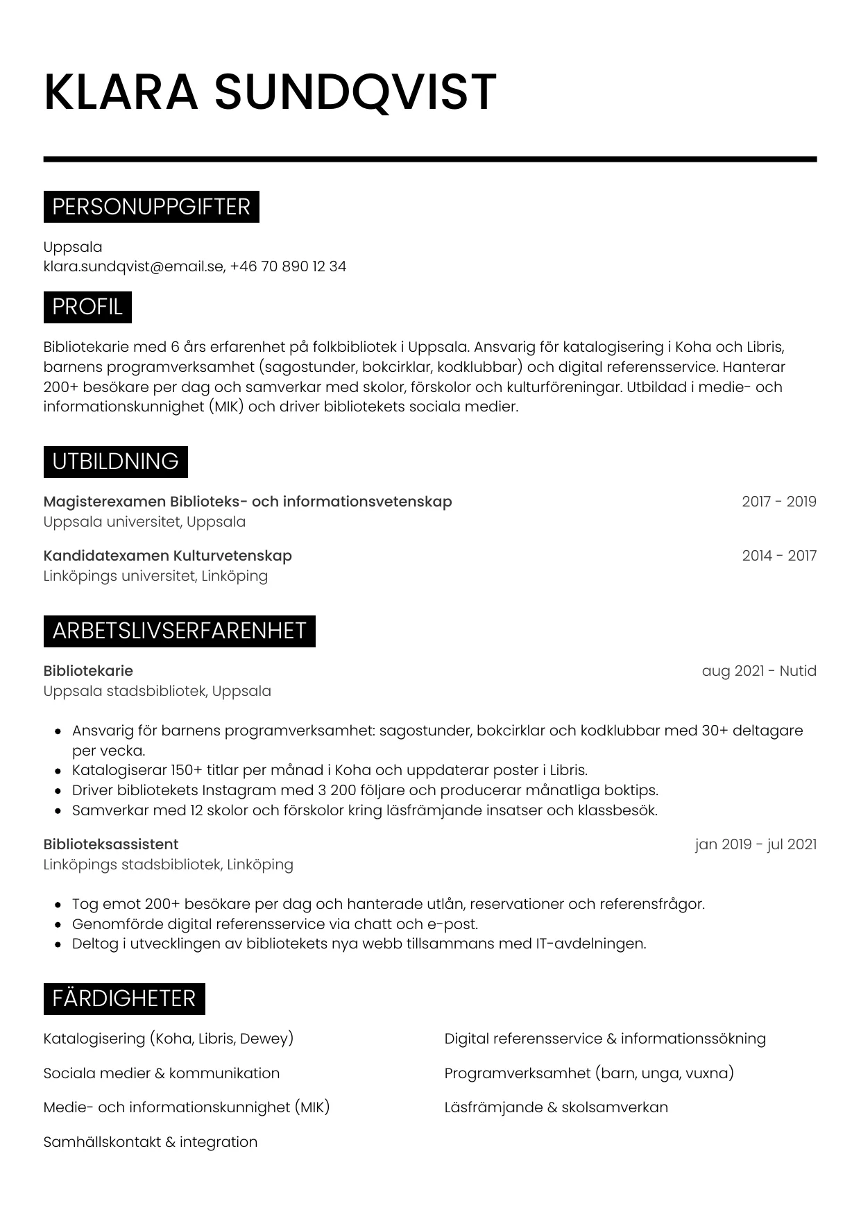 CV-mall Metro — gratis CV-mall för din ansökan