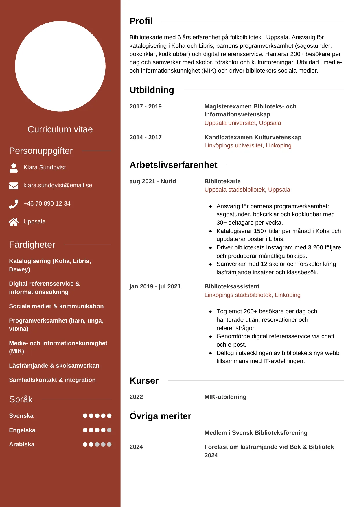 CV-mall Modern — gratis CV-mall för din ansökan