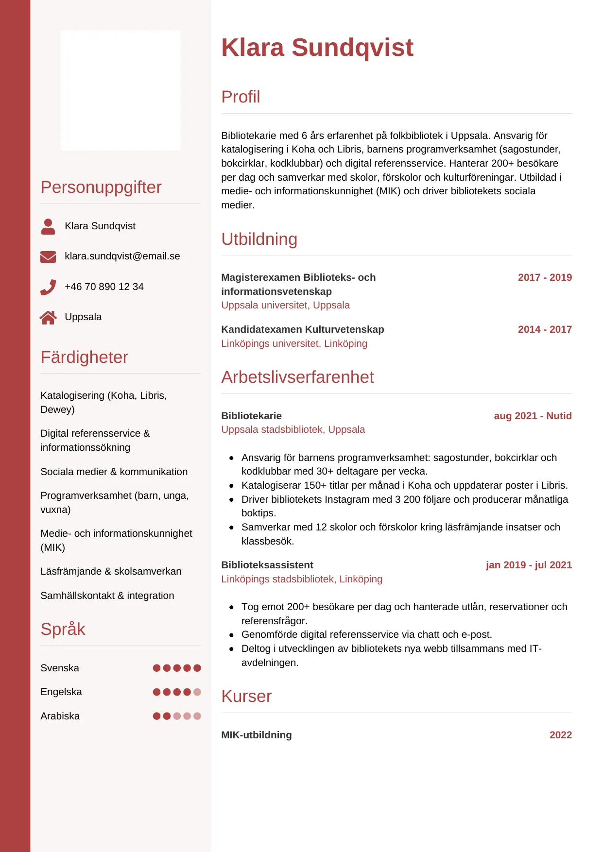 CV-mall Vertikal — gratis CV-mall för din ansökan