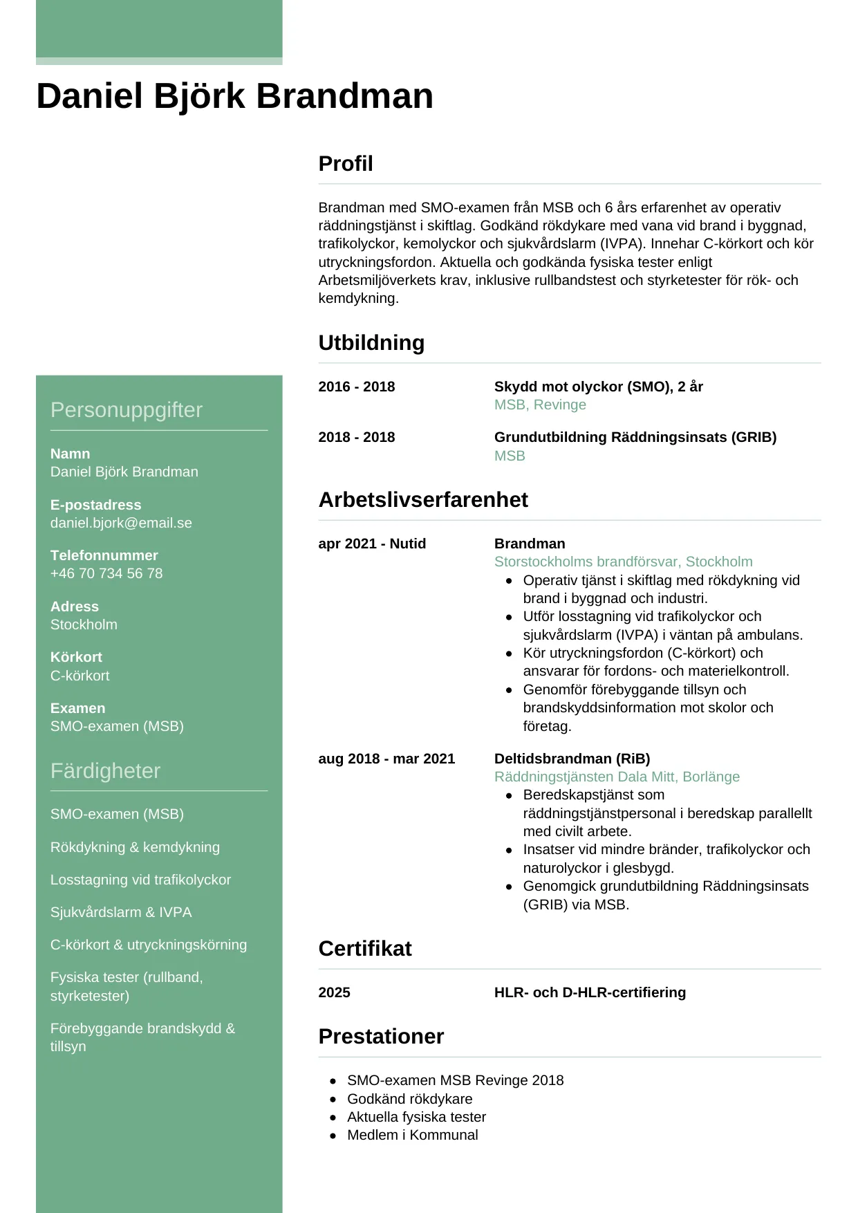CV-mall Casual — gratis CV-mall för din ansökan