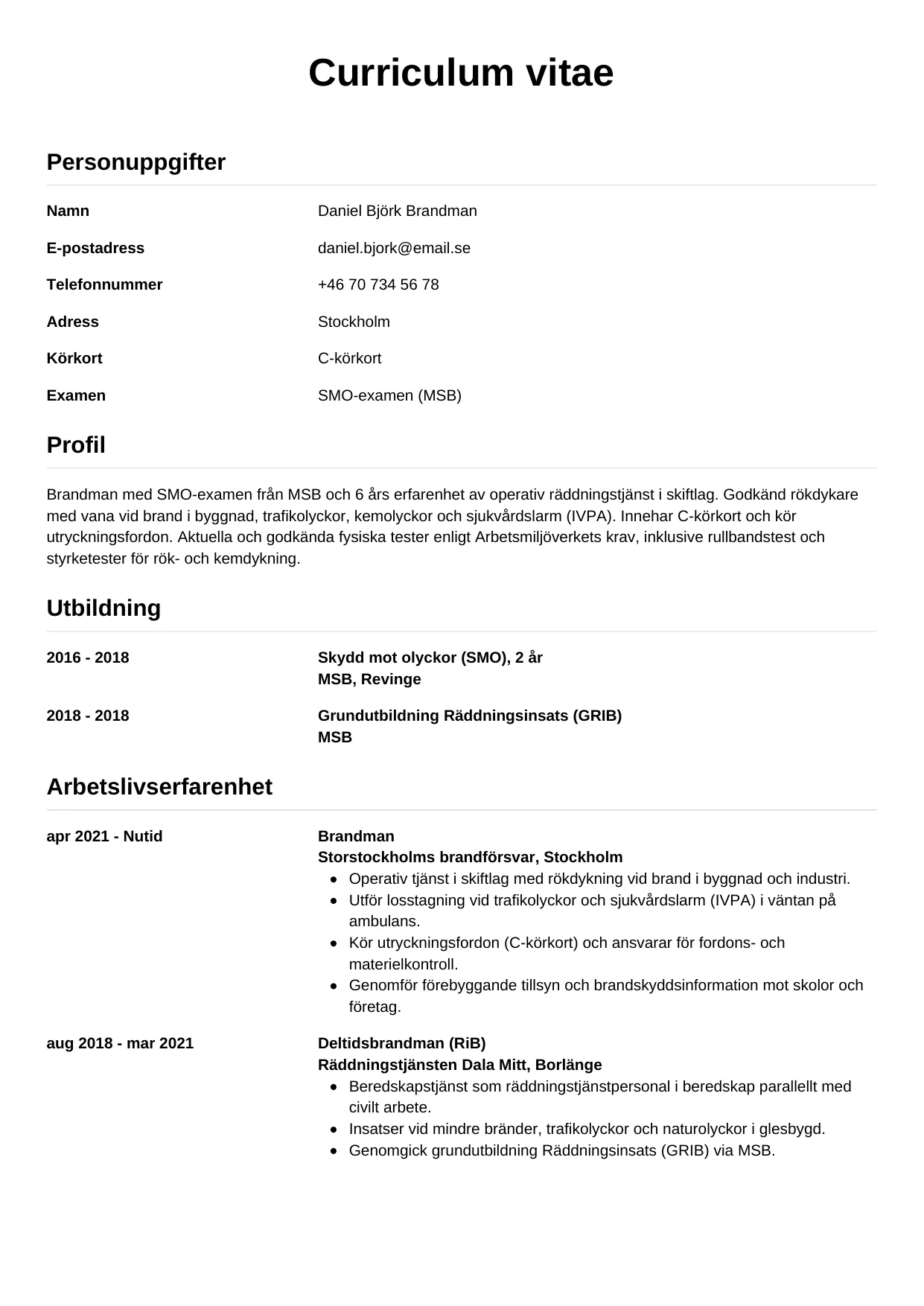 CV-mall Enkel — gratis CV-mall för din ansökan