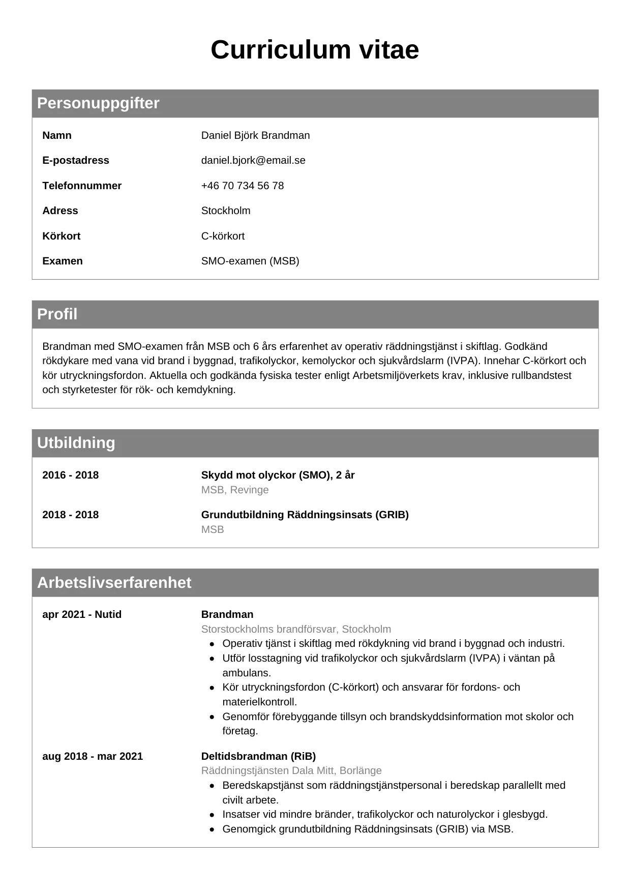 CV-mall Klassisk — gratis CV-mall för din ansökan