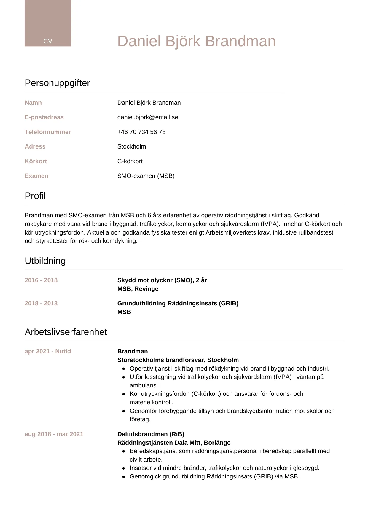 CV-mall Lyxig — gratis CV-mall för din ansökan