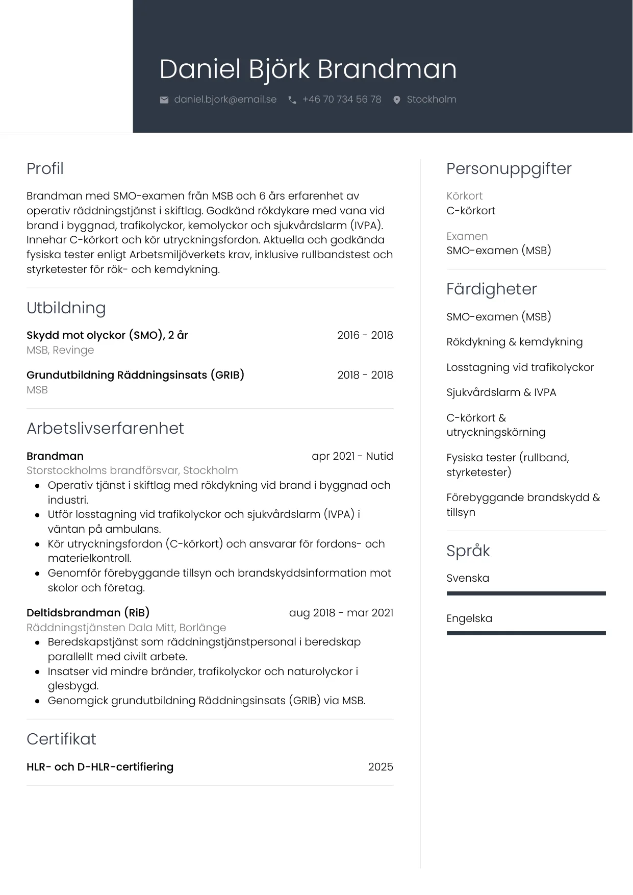CV-mall Professionell — gratis CV-mall för din ansökan