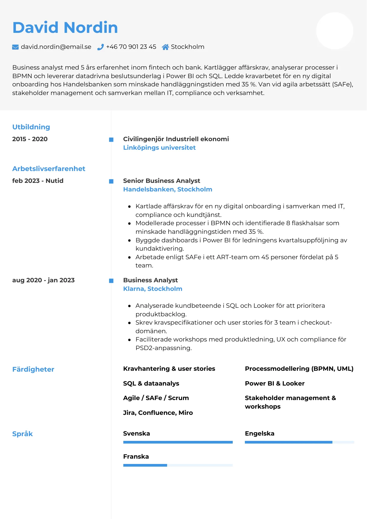 CV-mall Chrono — gratis CV-mall för din ansökan