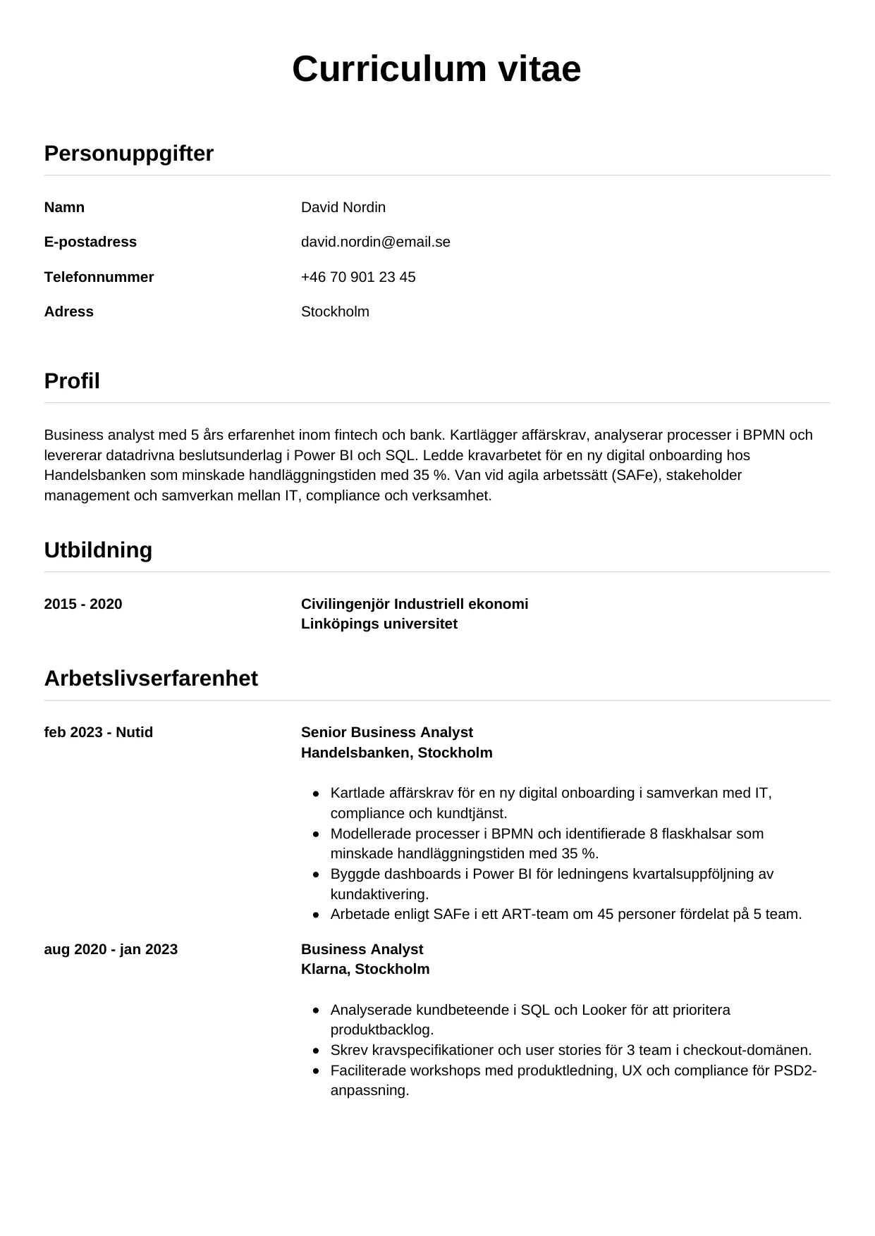 CV-mall Enkel — gratis CV-mall för din ansökan