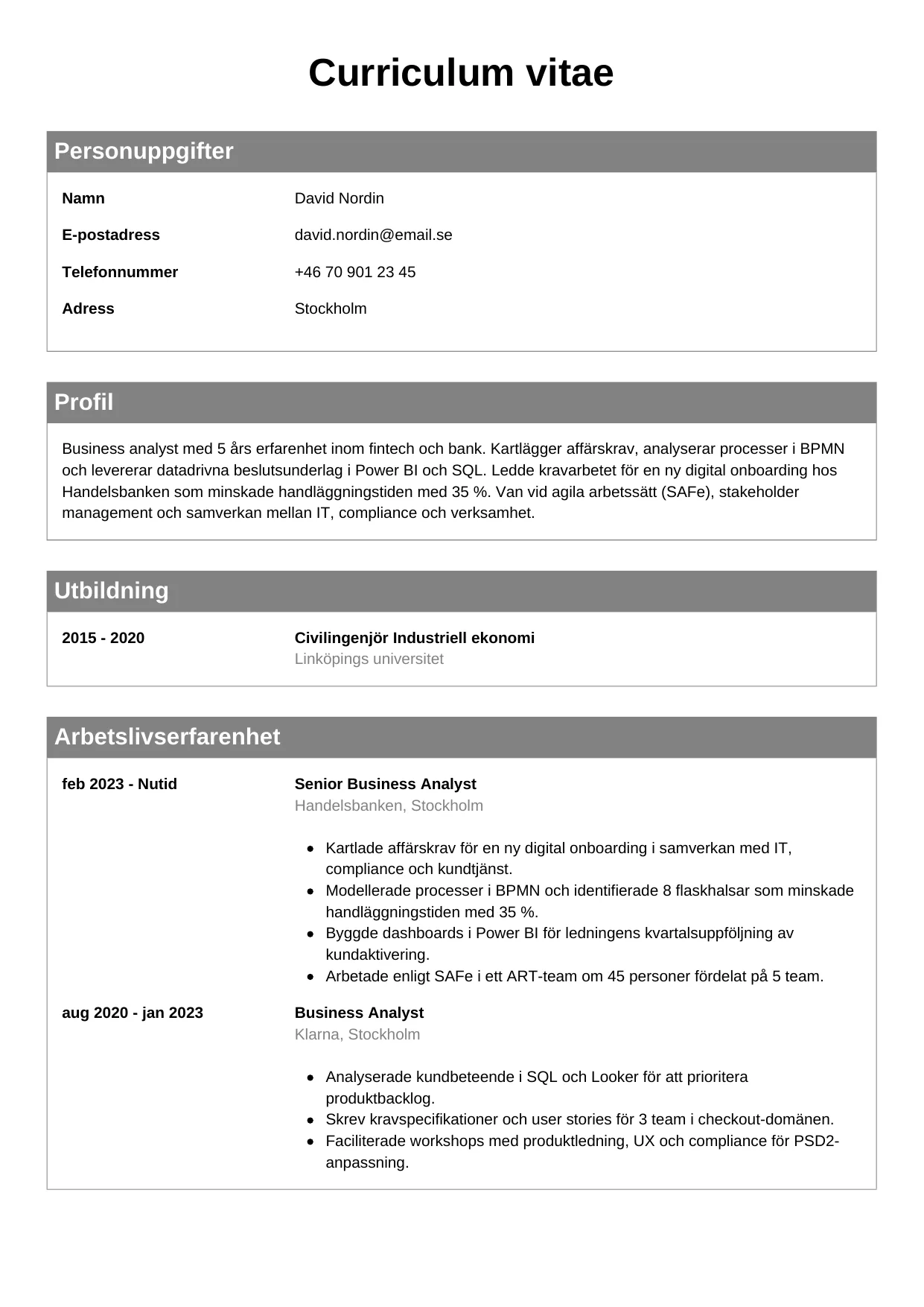 CV-mall Klassisk — gratis CV-mall för din ansökan