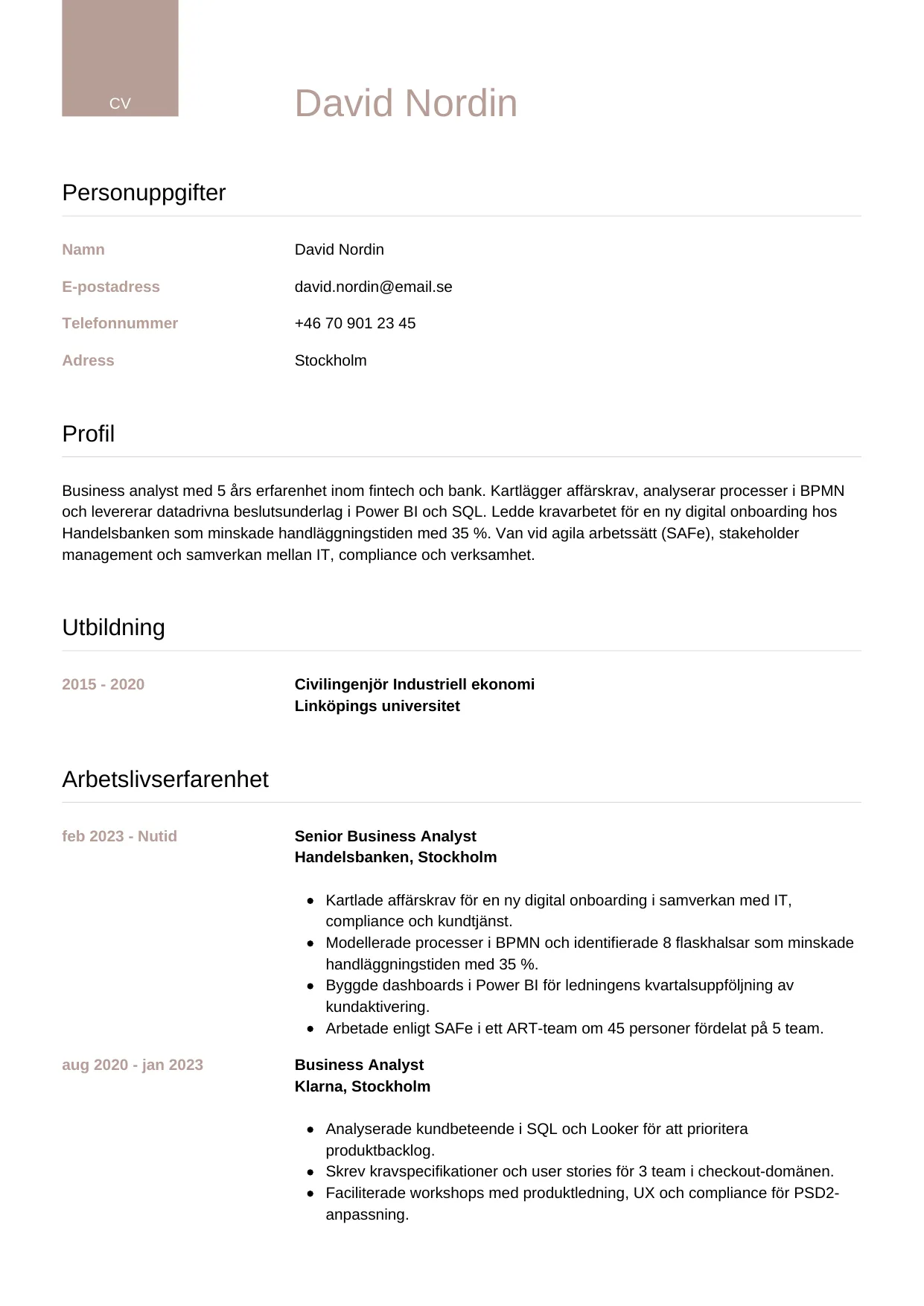 CV-mall Lyxig — gratis CV-mall för din ansökan