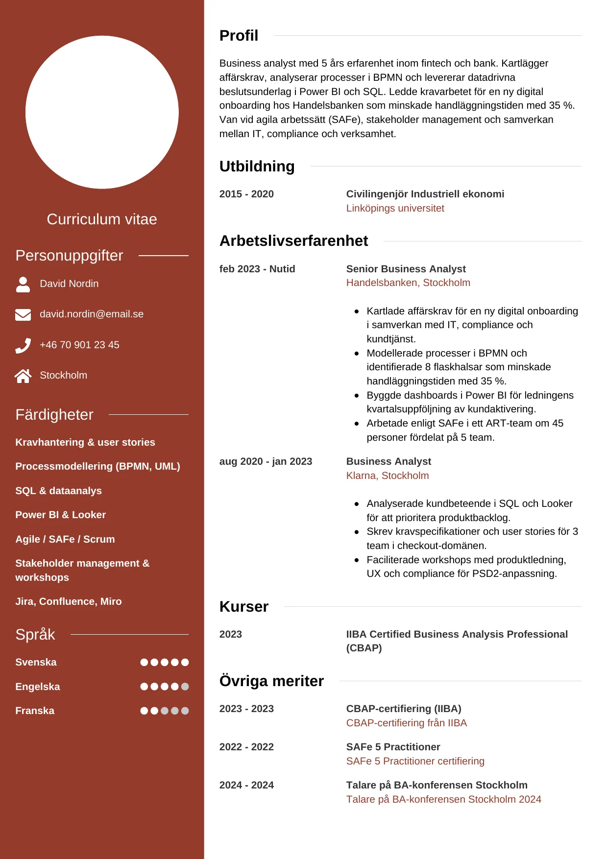 CV-mall Modern, gratis CV-mall för din ansökan