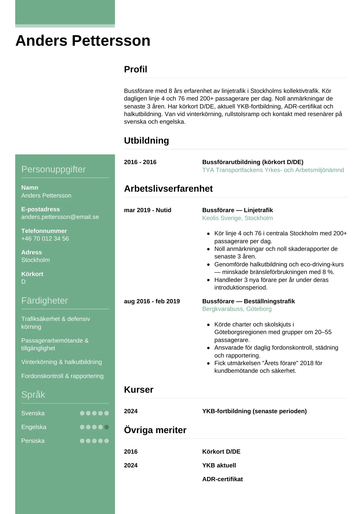 CV-mall Casual, gratis CV-mall för din ansökan