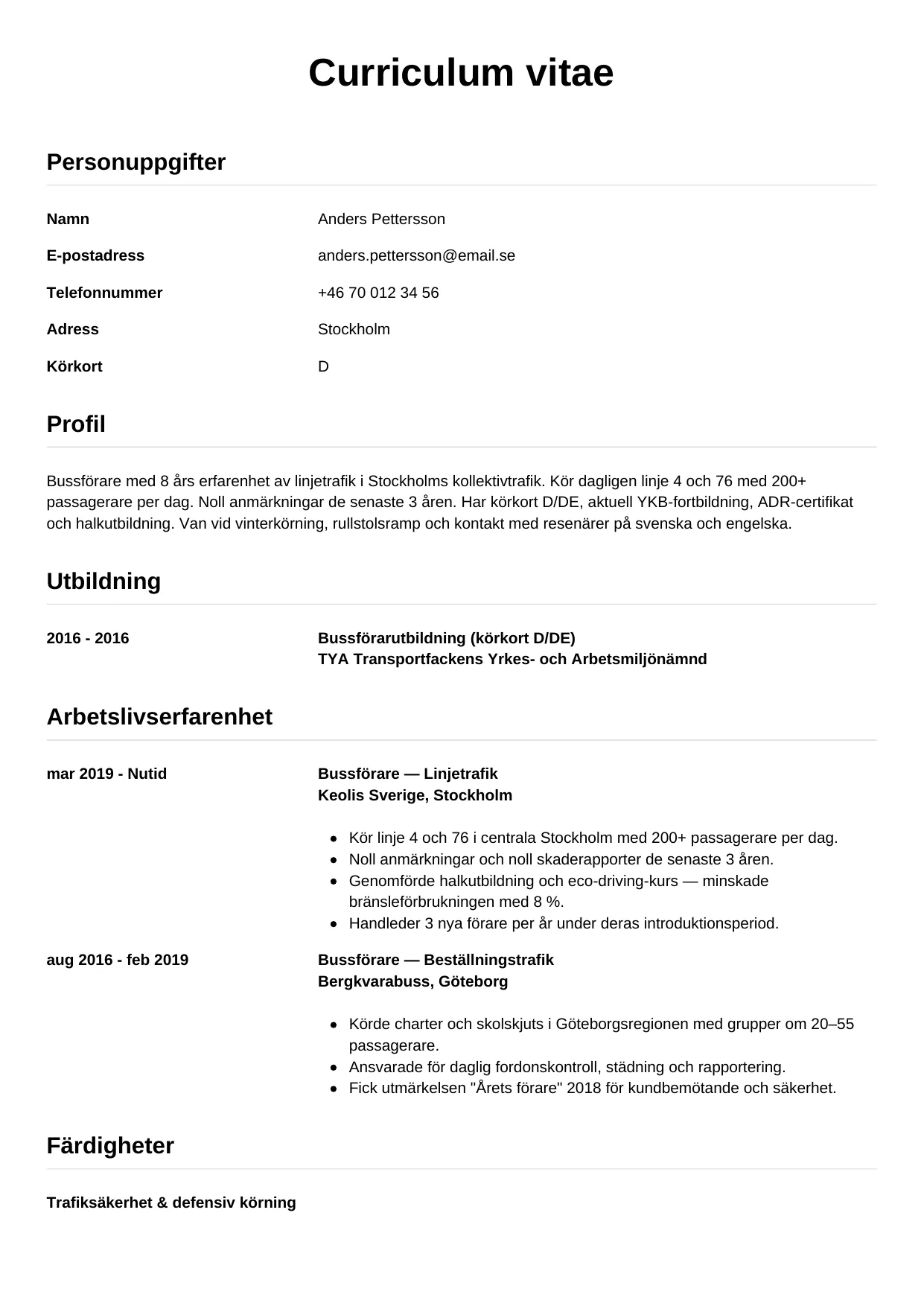 CV-mall Enkel — gratis CV-mall för din ansökan