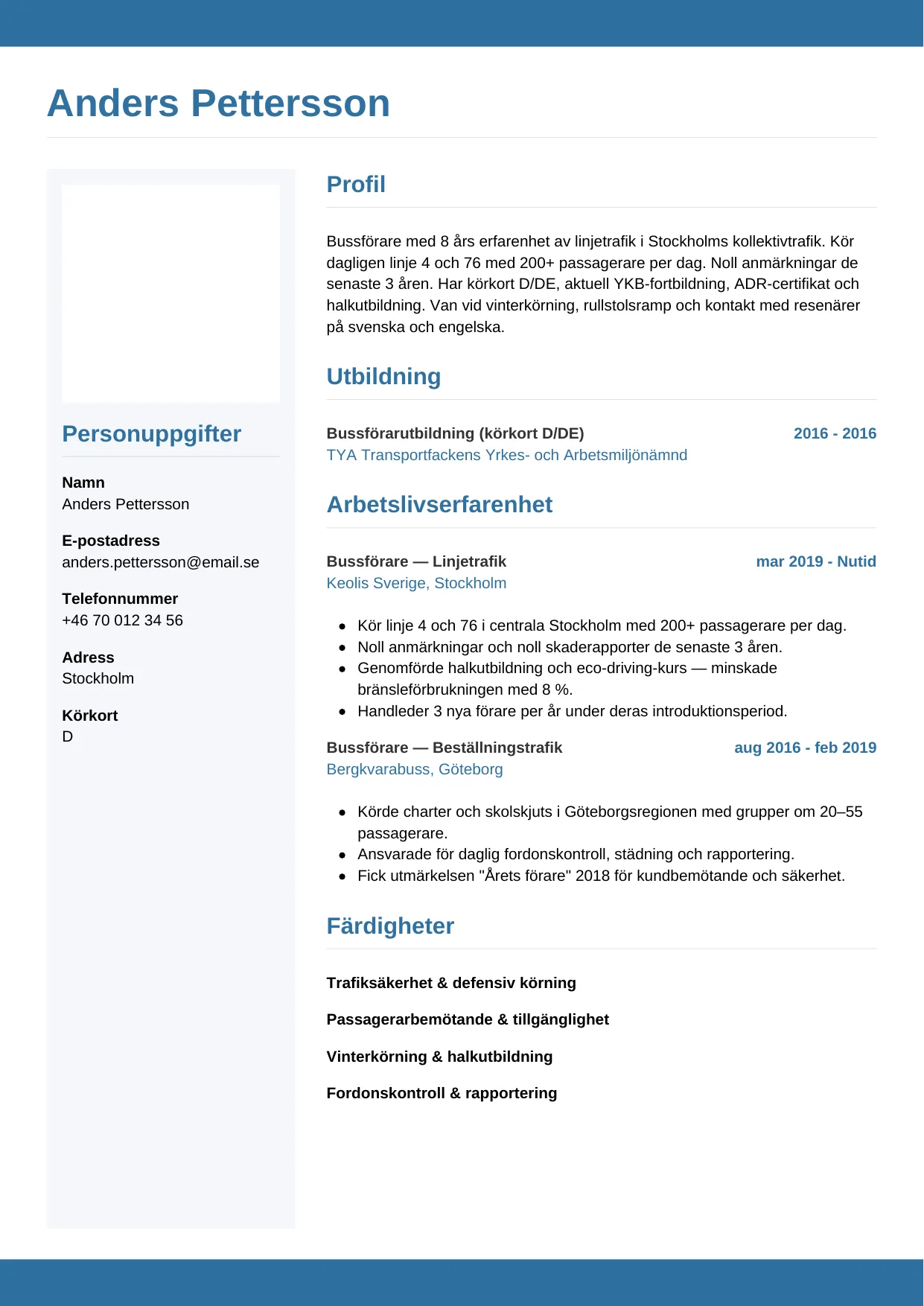 CV-mall Horisontell — gratis CV-mall för din ansökan