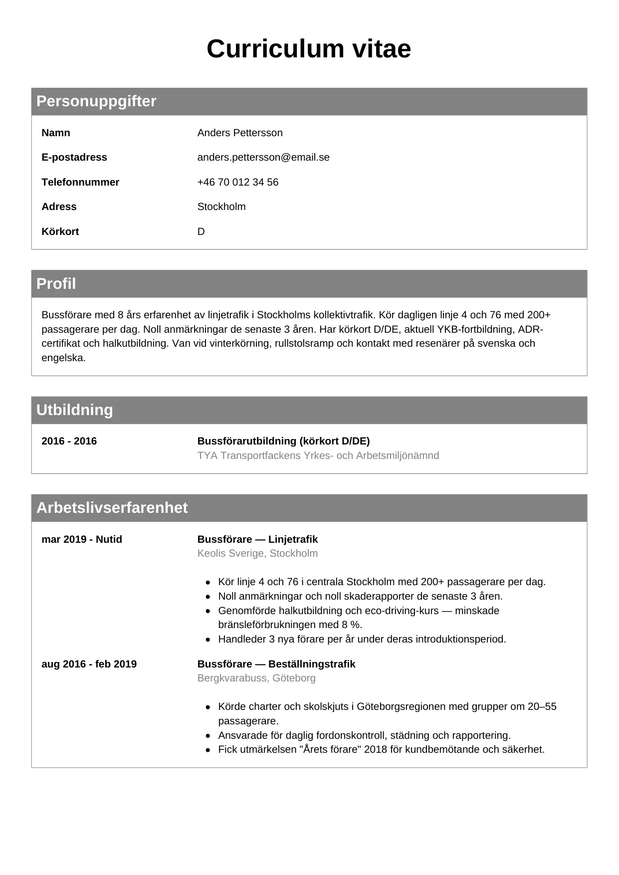 CV-mall Klassisk — gratis CV-mall för din ansökan
