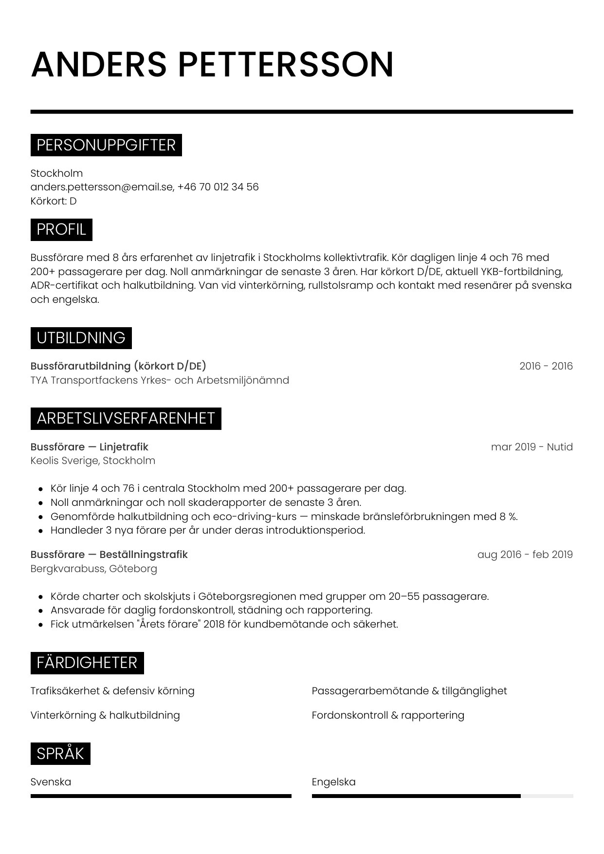 CV-mall Metro — gratis CV-mall för din ansökan