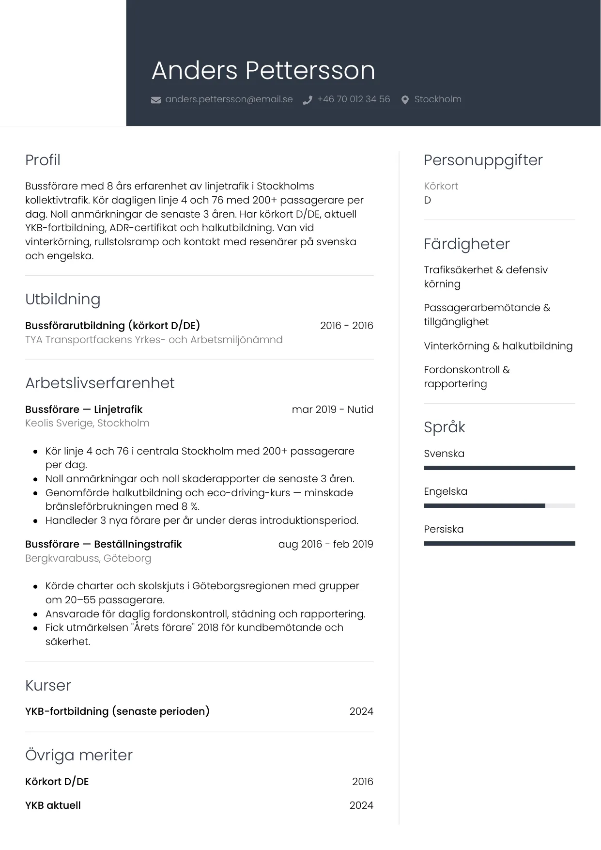 CV-mall Professionell — gratis CV-mall för din ansökan