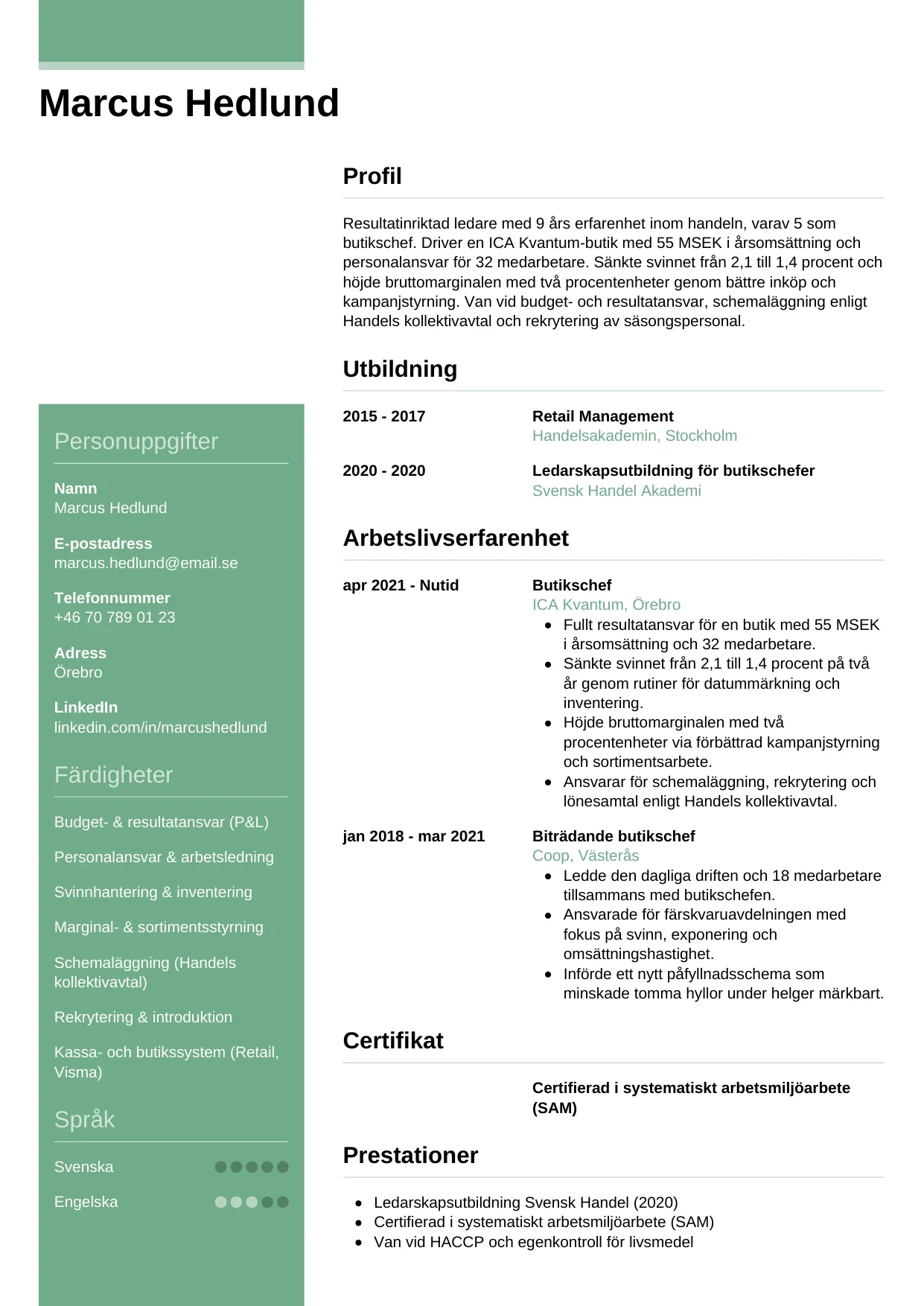 CV-mall Casual — gratis CV-mall för din ansökan