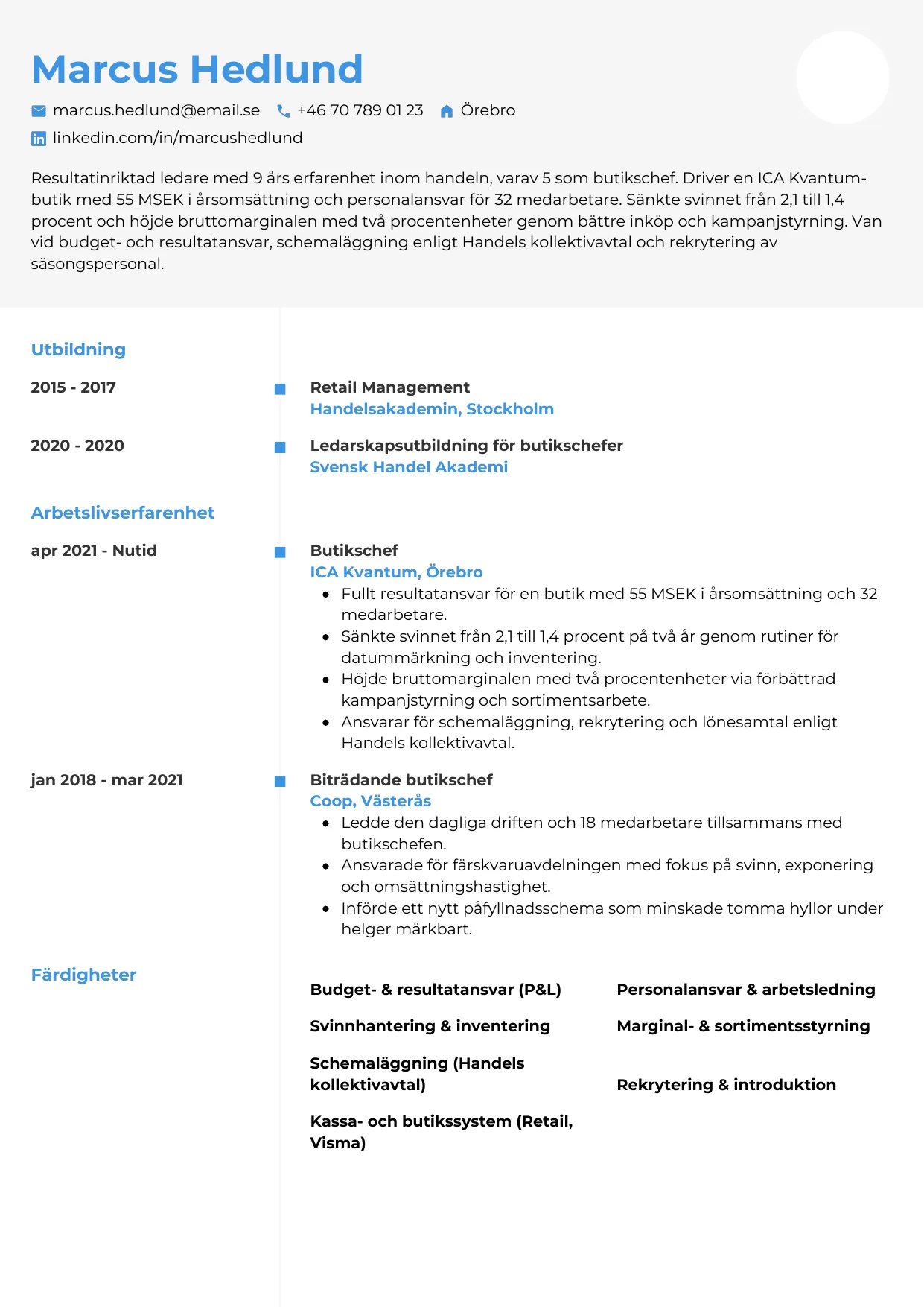 CV-mall Chrono — gratis CV-mall för din ansökan