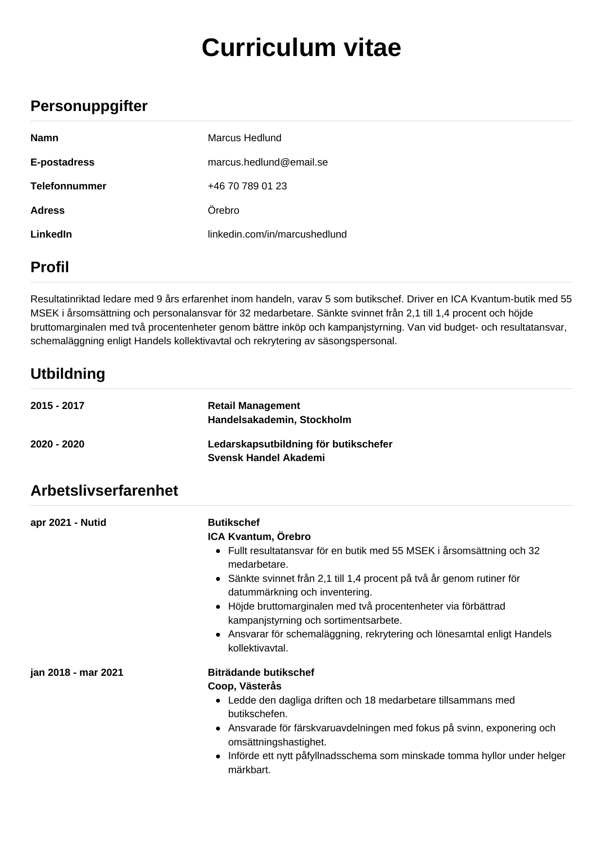 CV-mall Enkel — gratis CV-mall för din ansökan