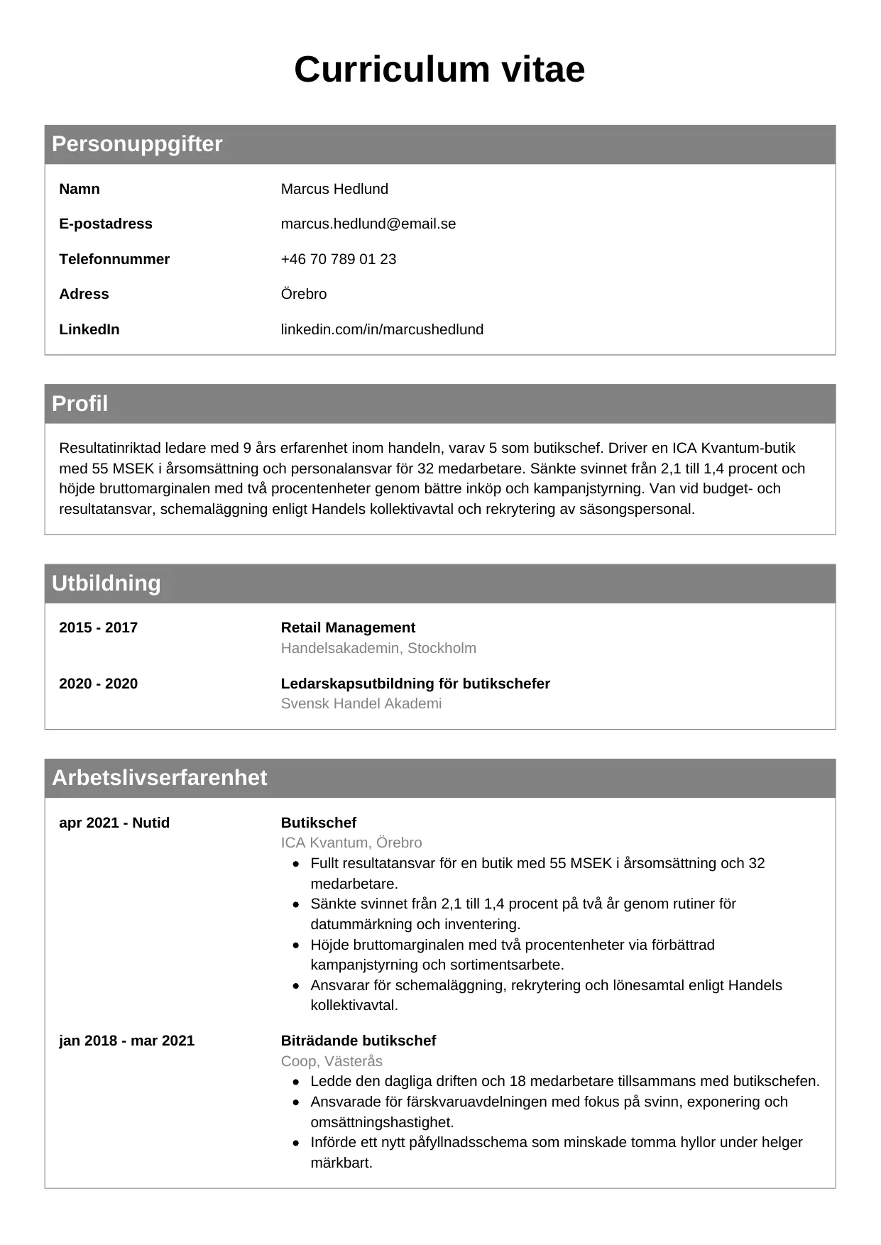 CV-mall Klassisk — gratis CV-mall för din ansökan