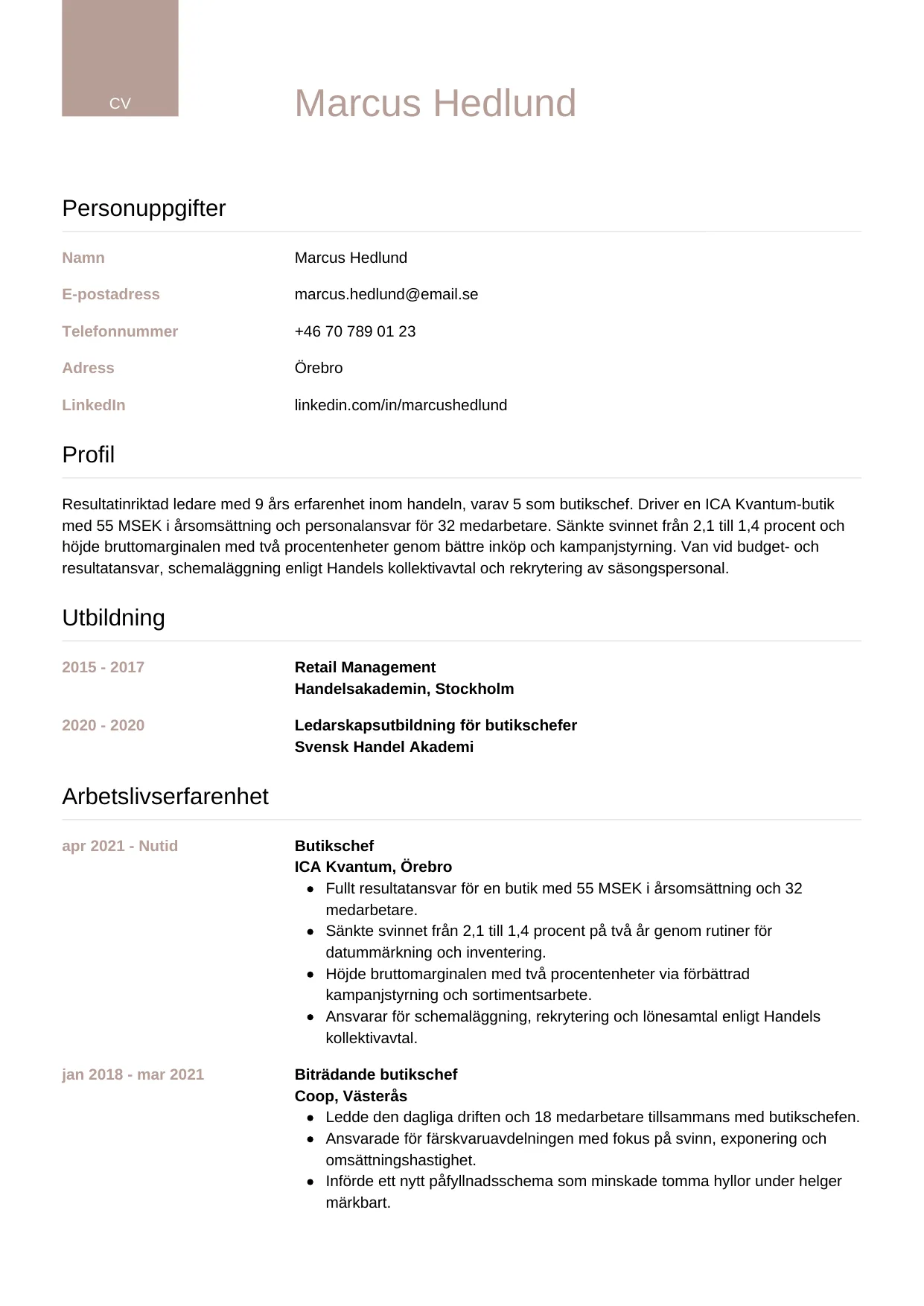 CV-mall Lyxig — gratis CV-mall för din ansökan