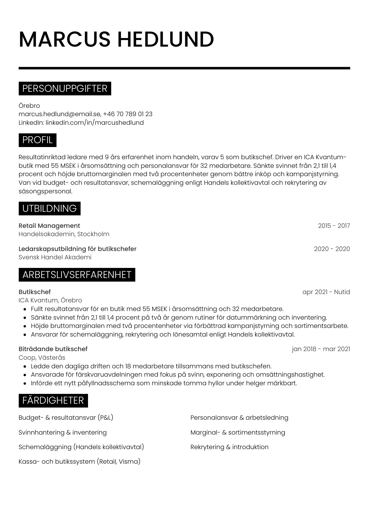 CV-mall Metro — gratis CV-mall för din ansökan