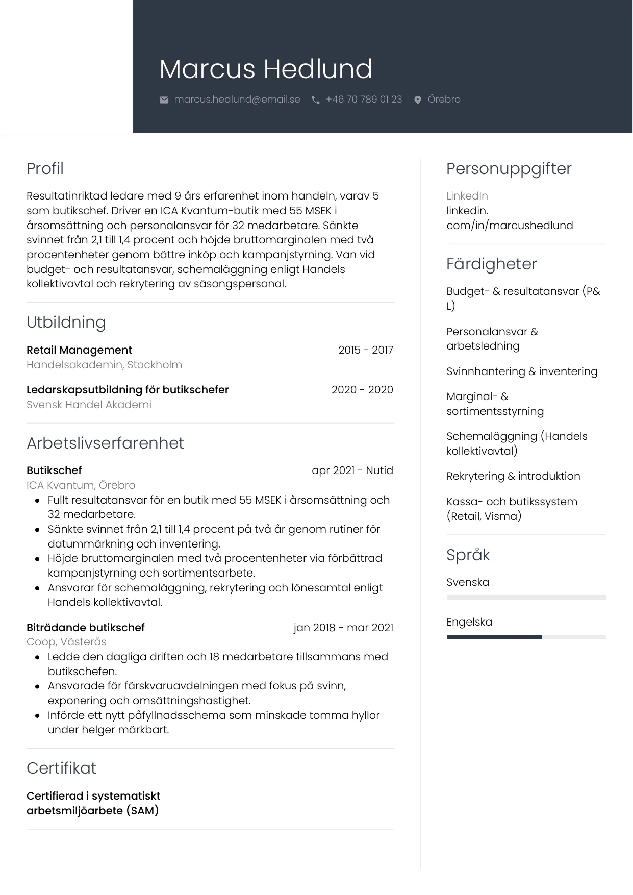CV-mall Professionell — gratis CV-mall för din ansökan