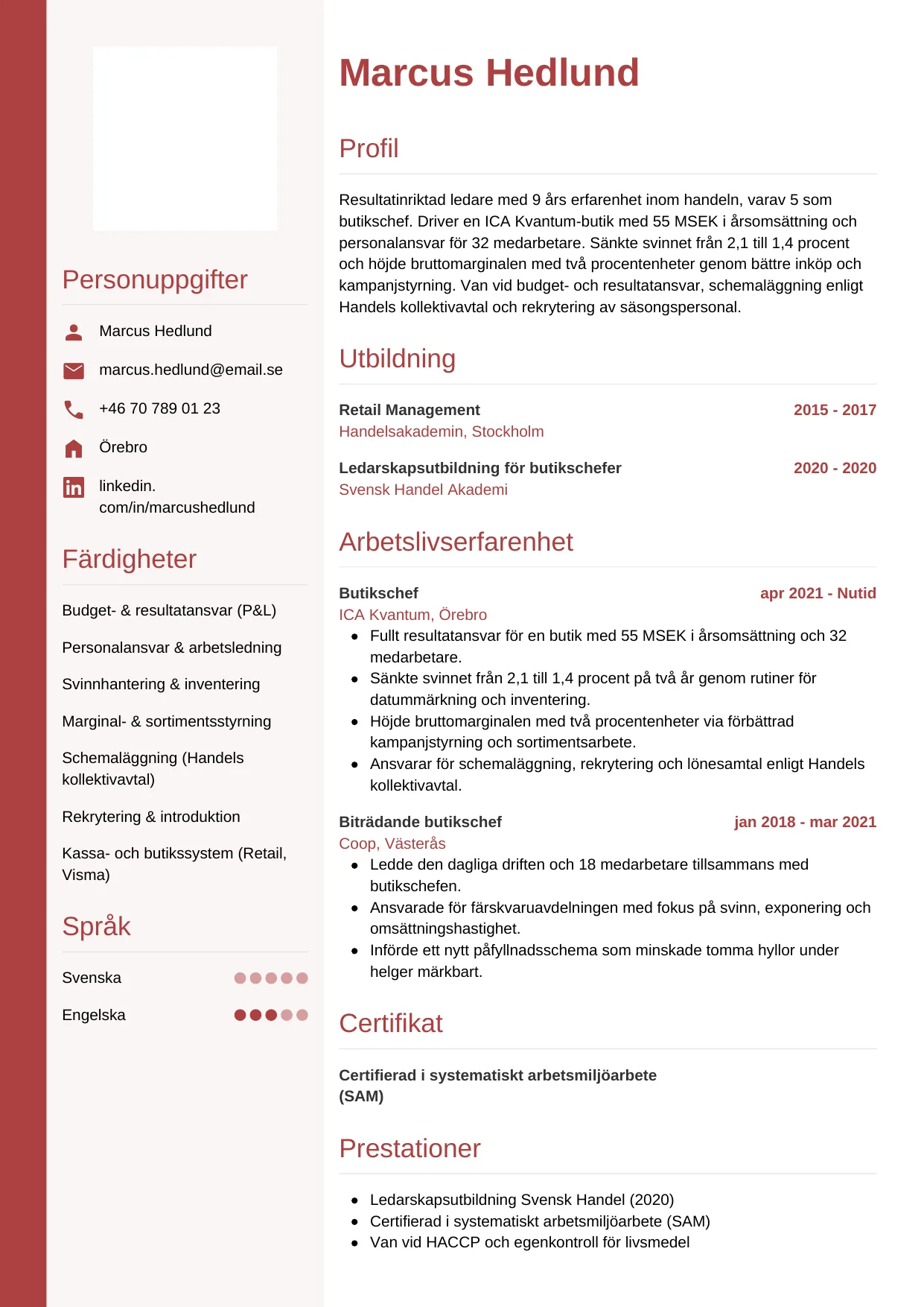 CV-mall Vertikal — gratis CV-mall för din ansökan