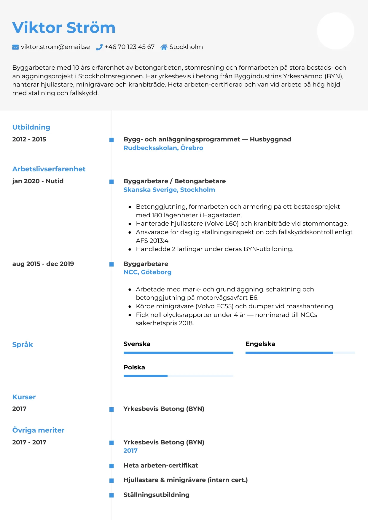 CV-mall Chrono — gratis CV-mall för din ansökan
