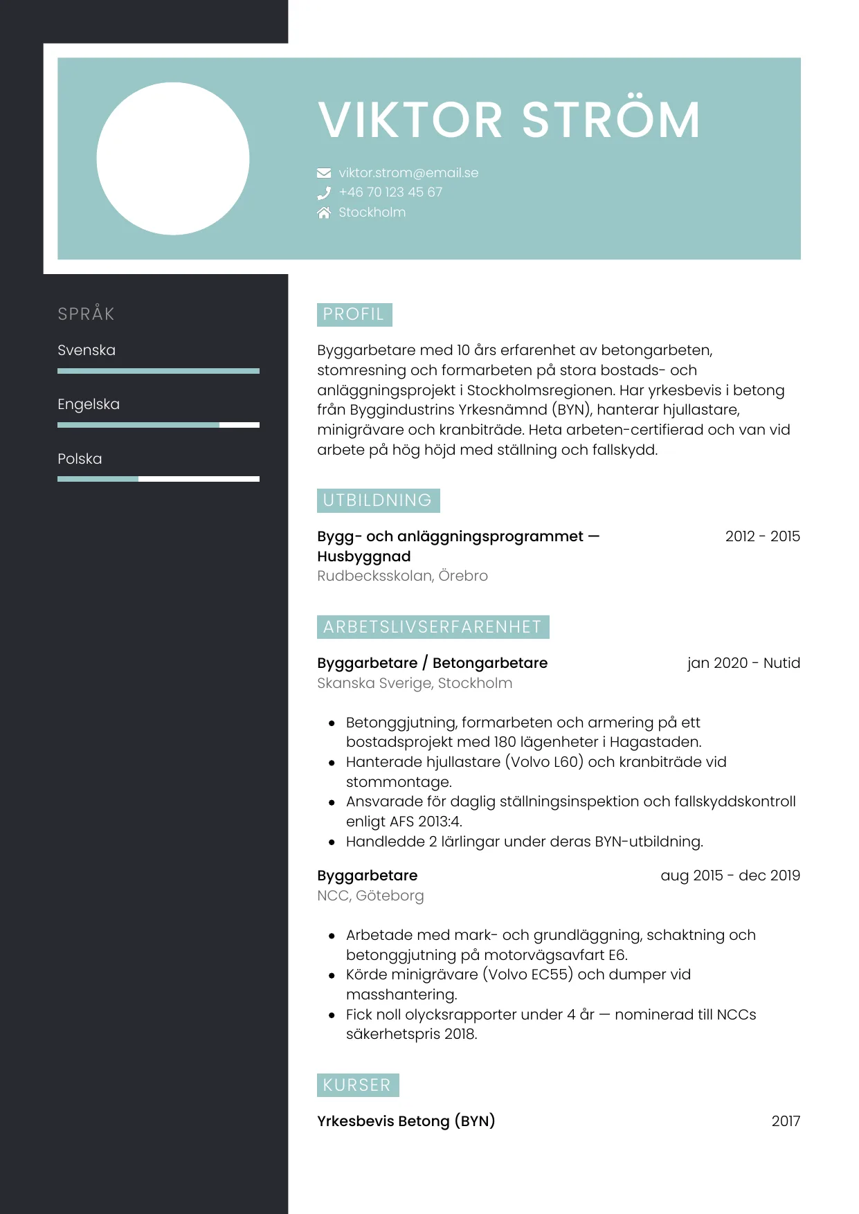 CV-mall Elegant — gratis CV-mall för din ansökan