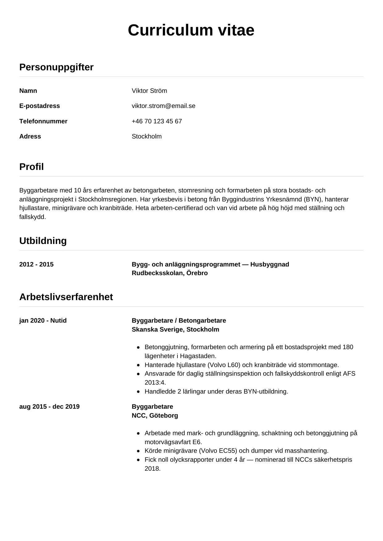 CV-mall Enkel — gratis CV-mall för din ansökan