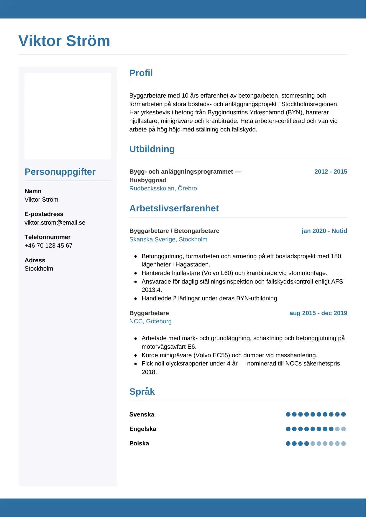 CV-mall Horisontell — gratis CV-mall för din ansökan
