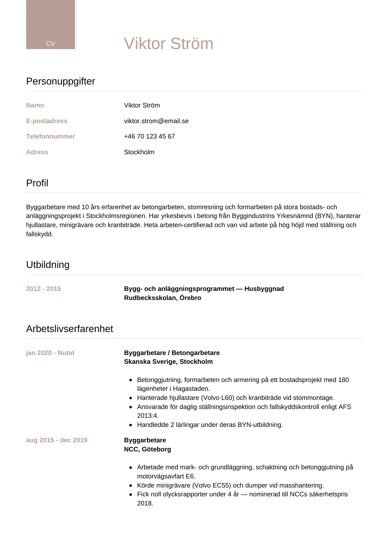 CV-mall Lyxig — gratis CV-mall för din ansökan