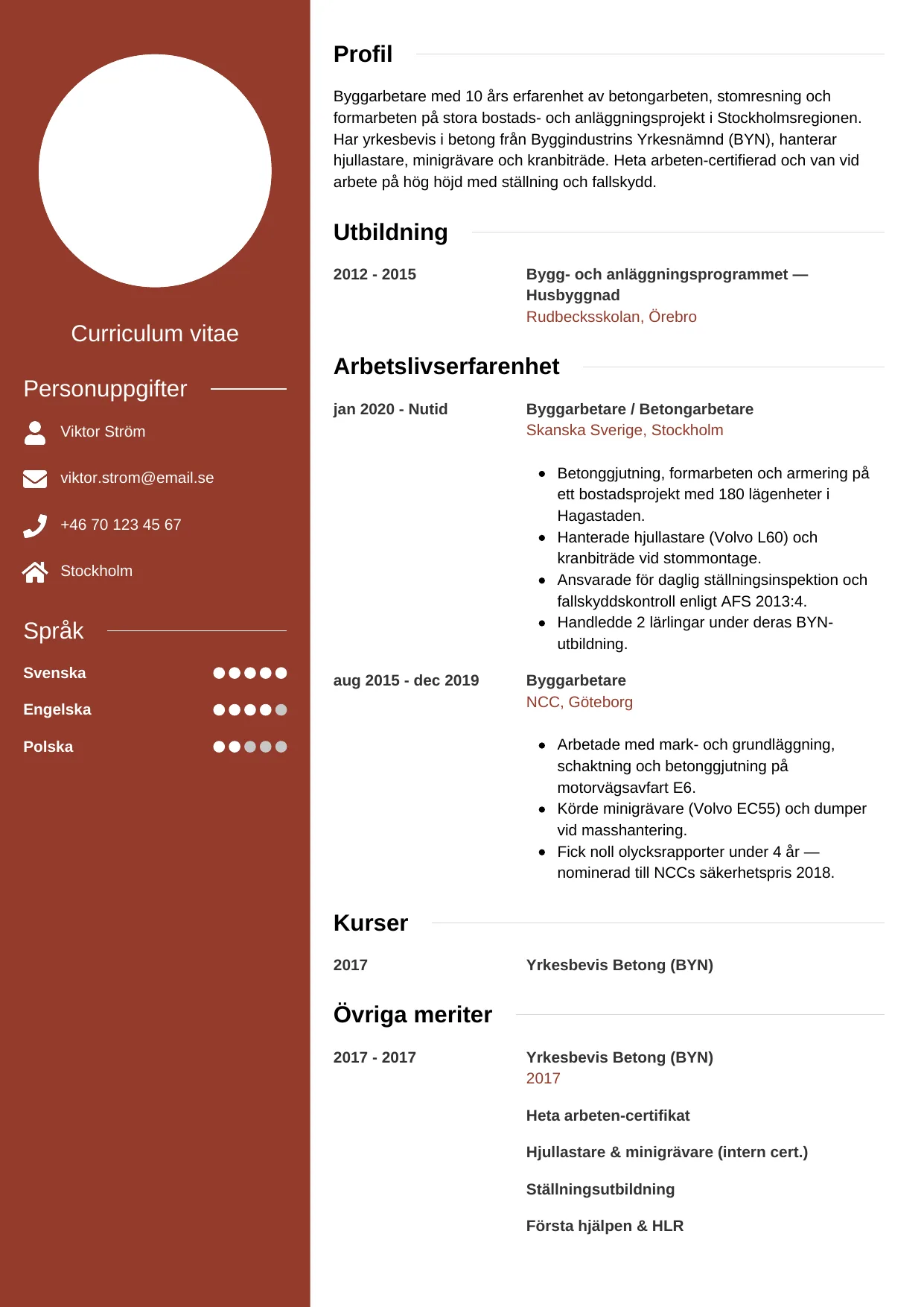 CV-mall Modern — gratis CV-mall för din ansökan