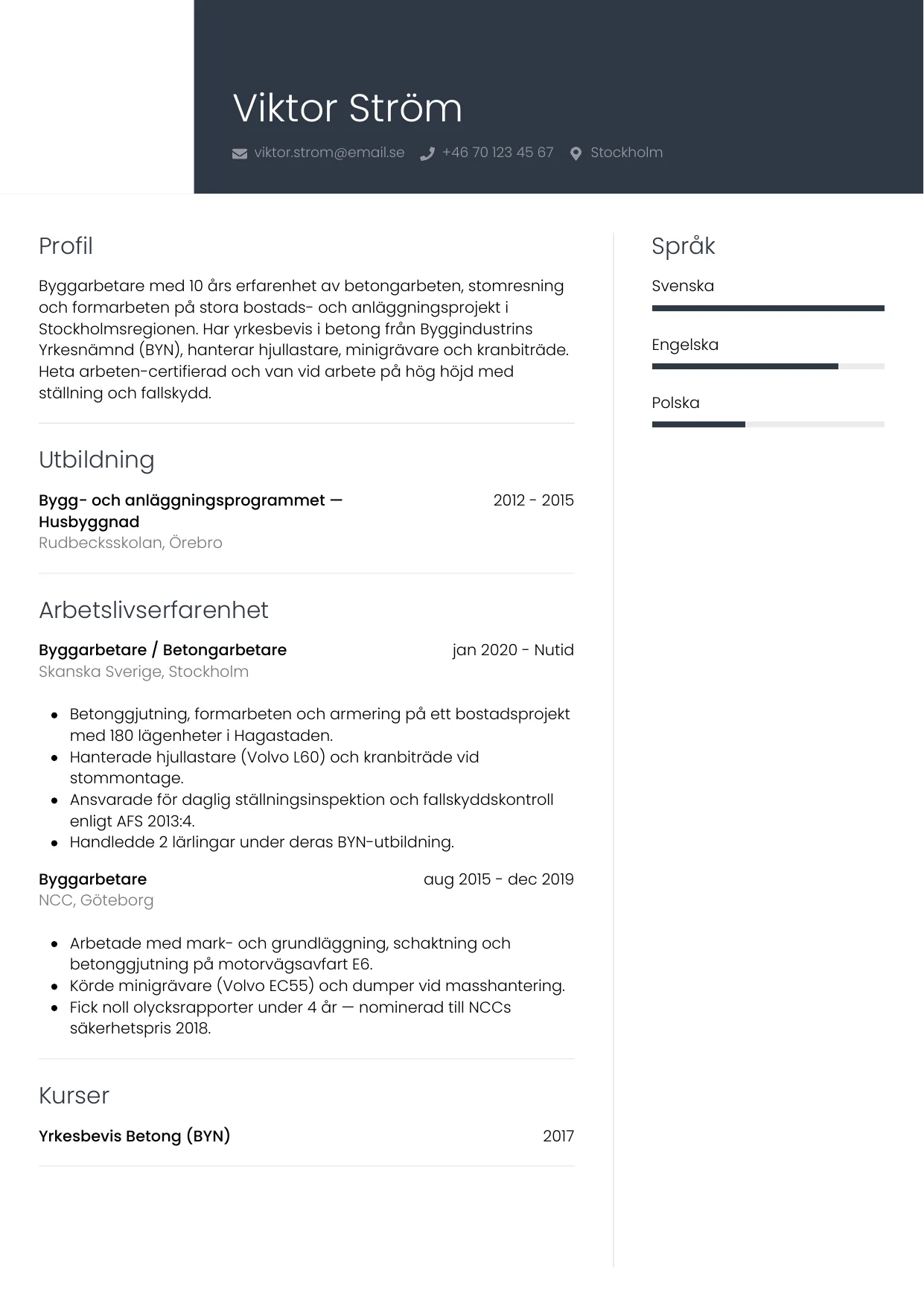 CV-mall Professionell — gratis CV-mall för din ansökan