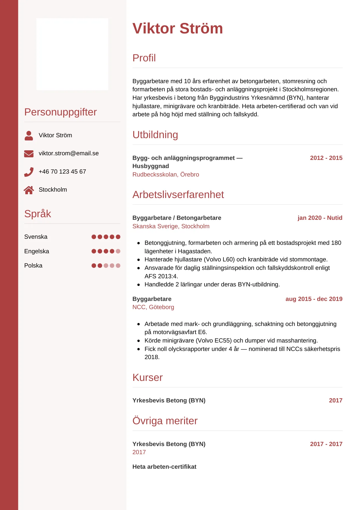 CV-mall Vertikal — gratis CV-mall för din ansökan