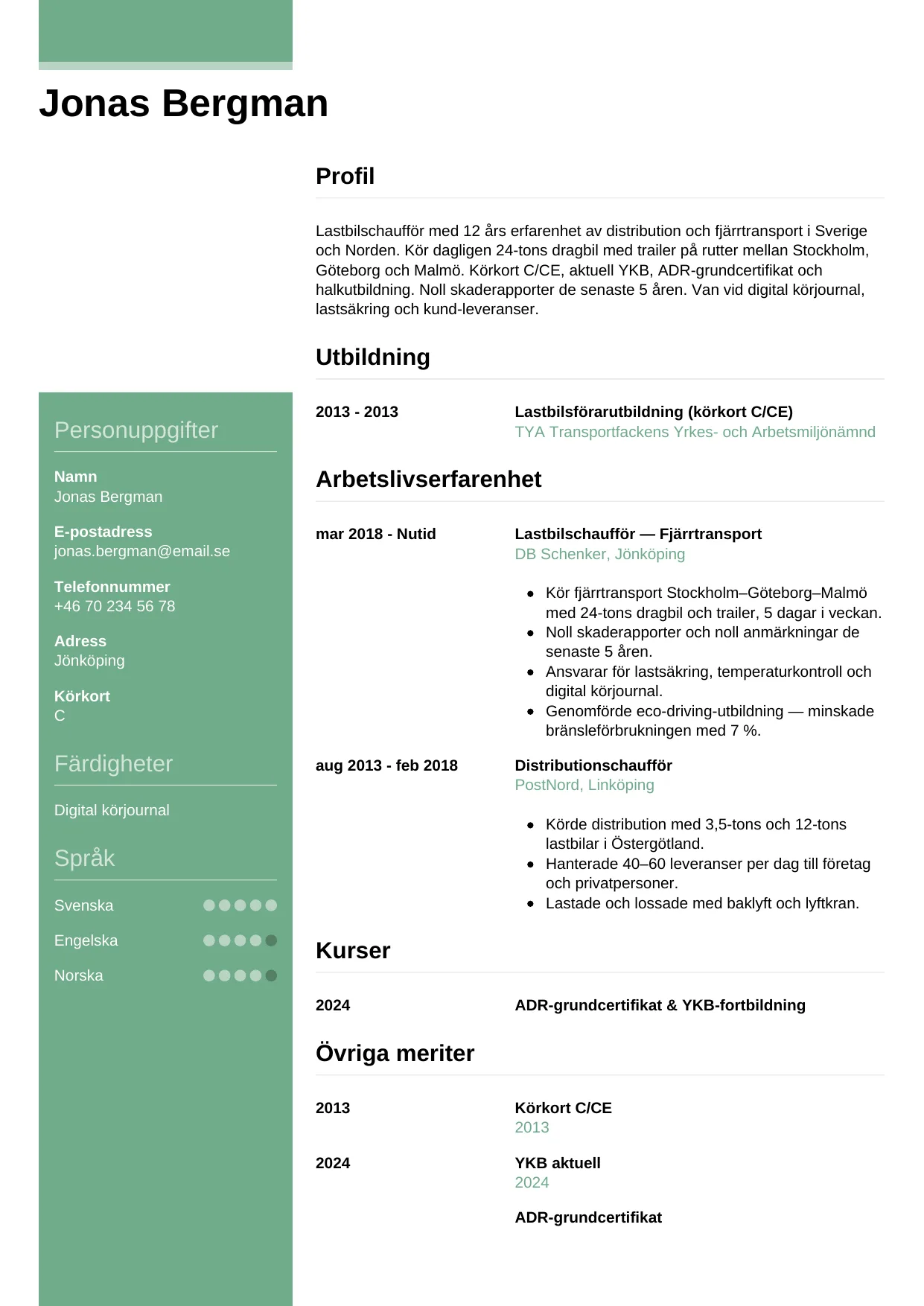 CV-mall Casual — gratis CV-mall för din ansökan