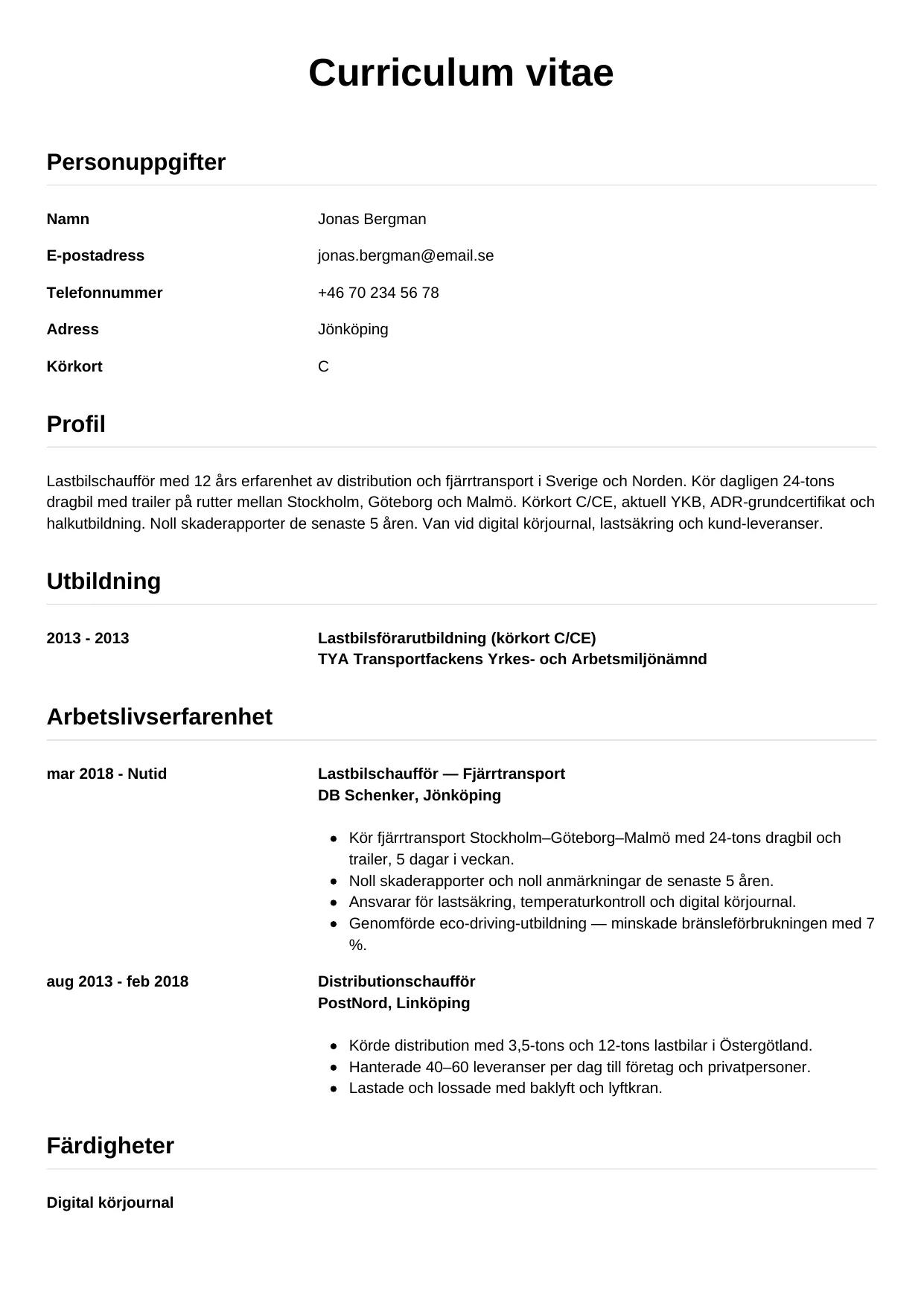 CV-mall Enkel — gratis CV-mall för din ansökan