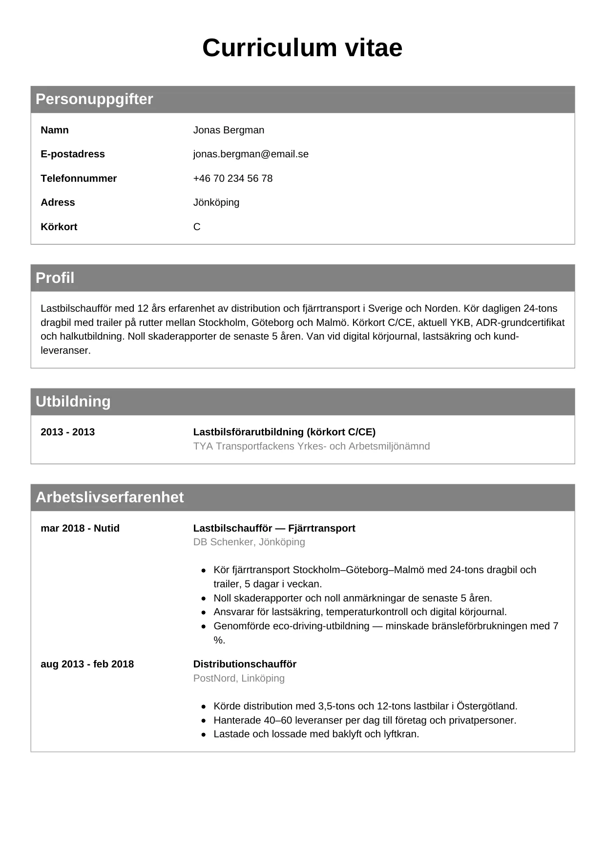 CV-mall Klassisk — gratis CV-mall för din ansökan