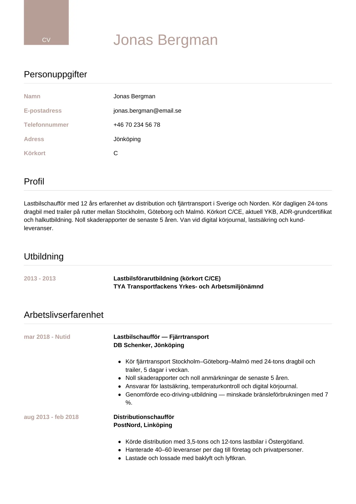 CV-mall Lyxig — gratis CV-mall för din ansökan