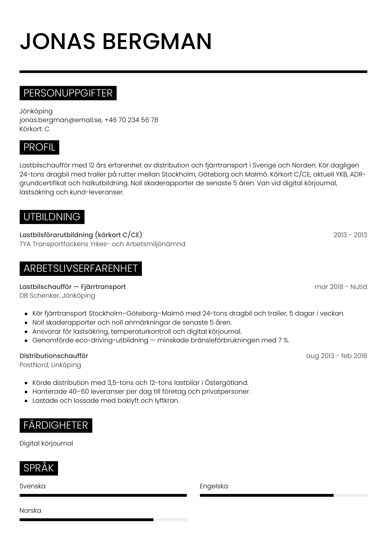 CV-mall Metro — gratis CV-mall för din ansökan