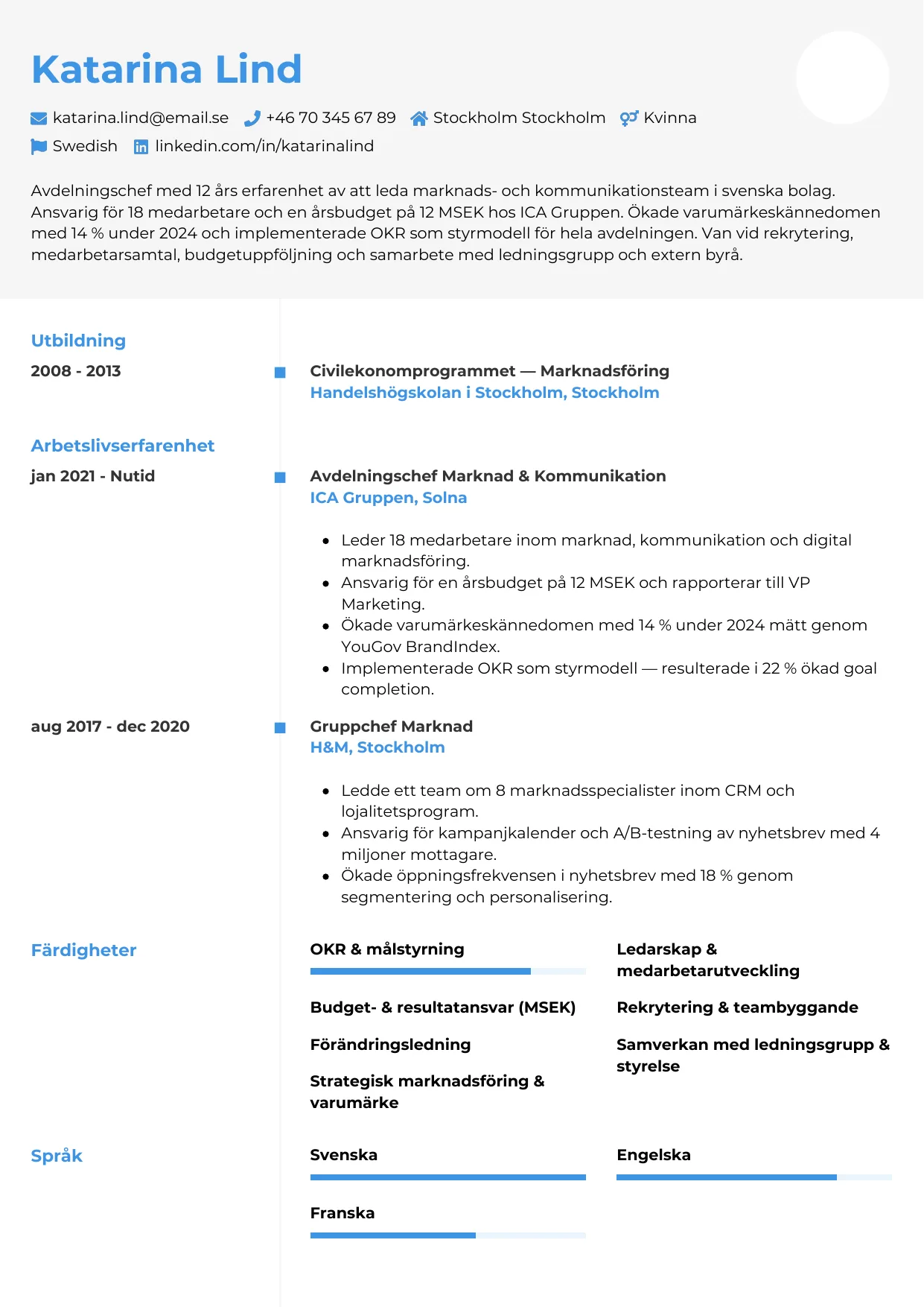 CV-mall Chrono — gratis CV-mall för din ansökan