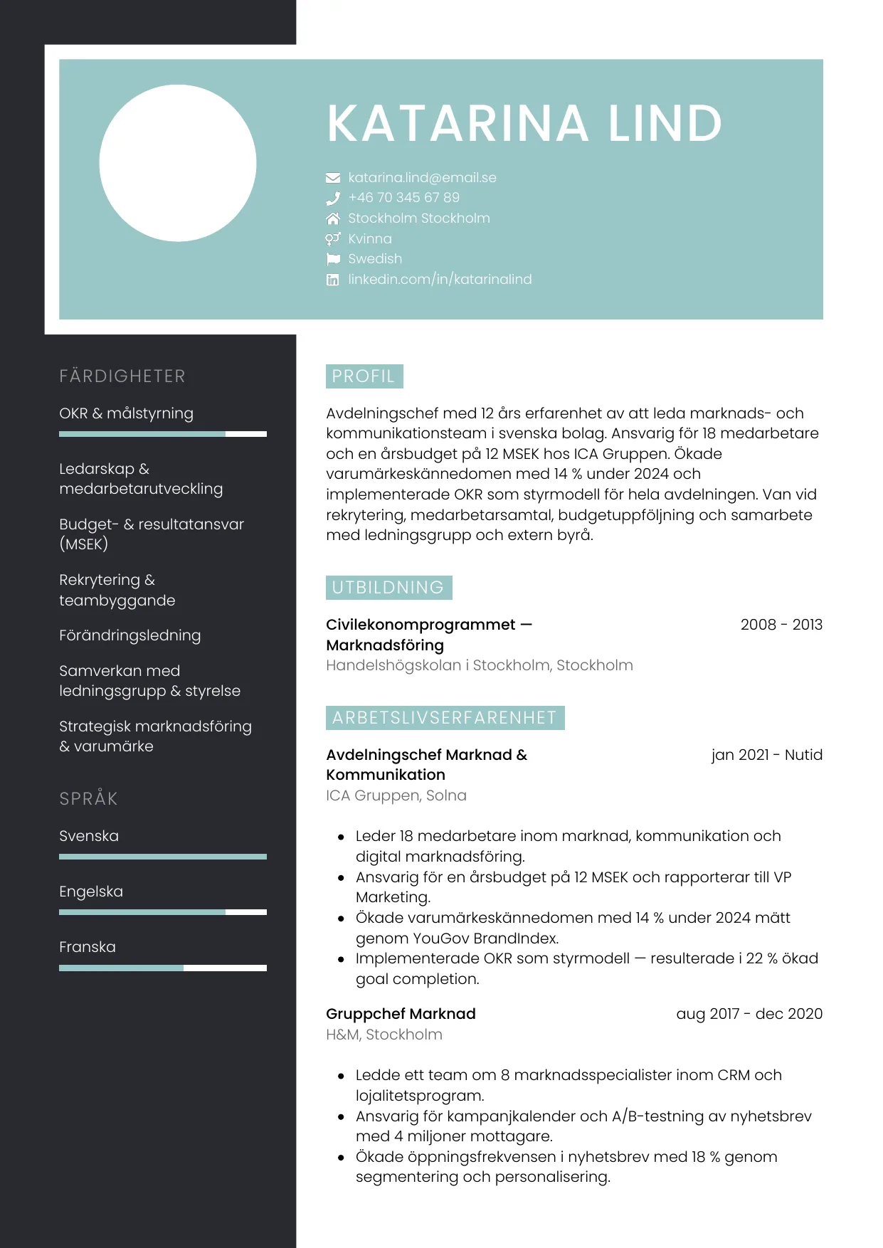 CV-mall Elegant — gratis CV-mall för din ansökan
