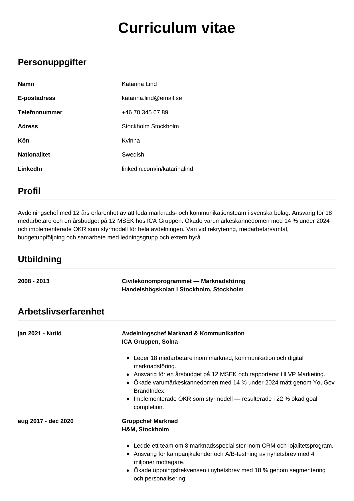 CV-mall Enkel — gratis CV-mall för din ansökan