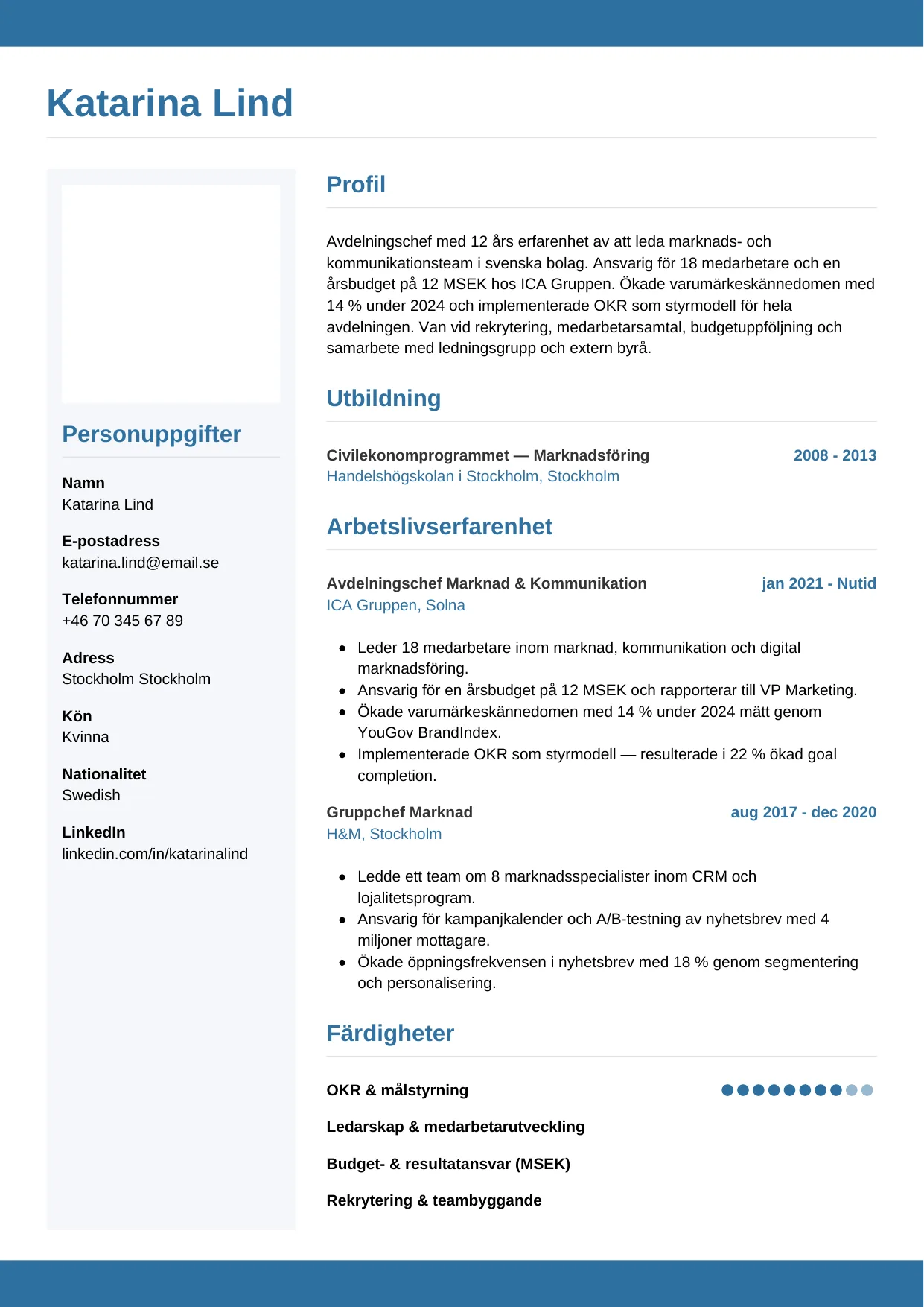 CV-mall Horisontell — gratis CV-mall för din ansökan