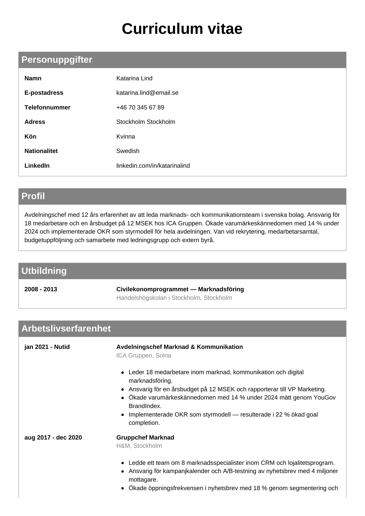 CV-mall Klassisk — gratis CV-mall för din ansökan