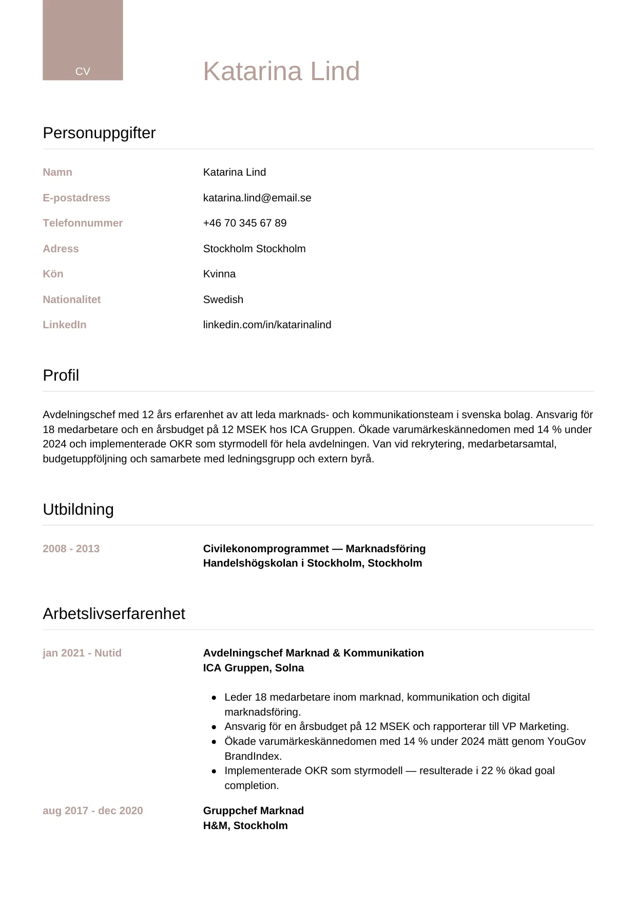 CV-mall lyxig för chef