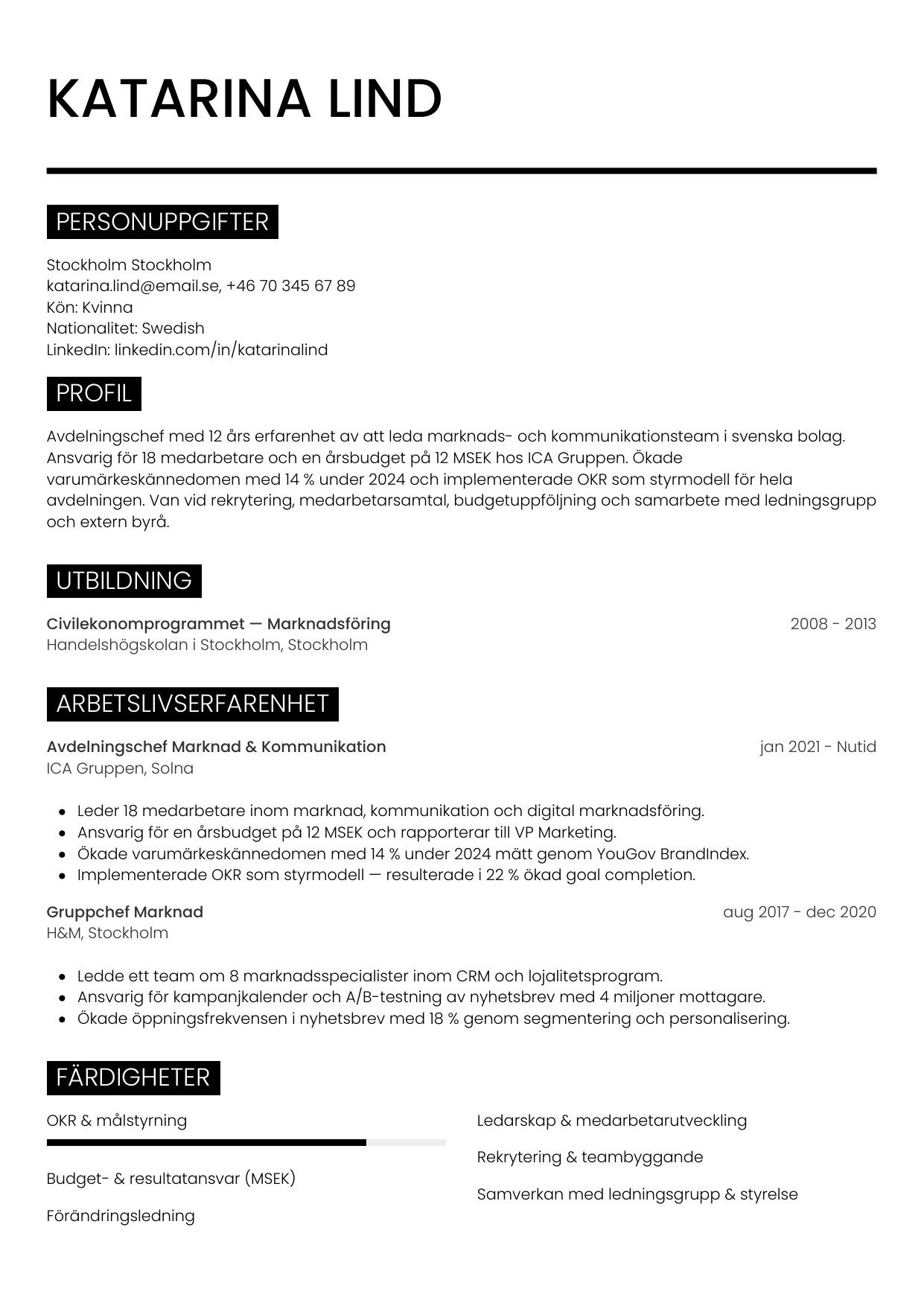 CV-mall Metro — gratis CV-mall för din ansökan